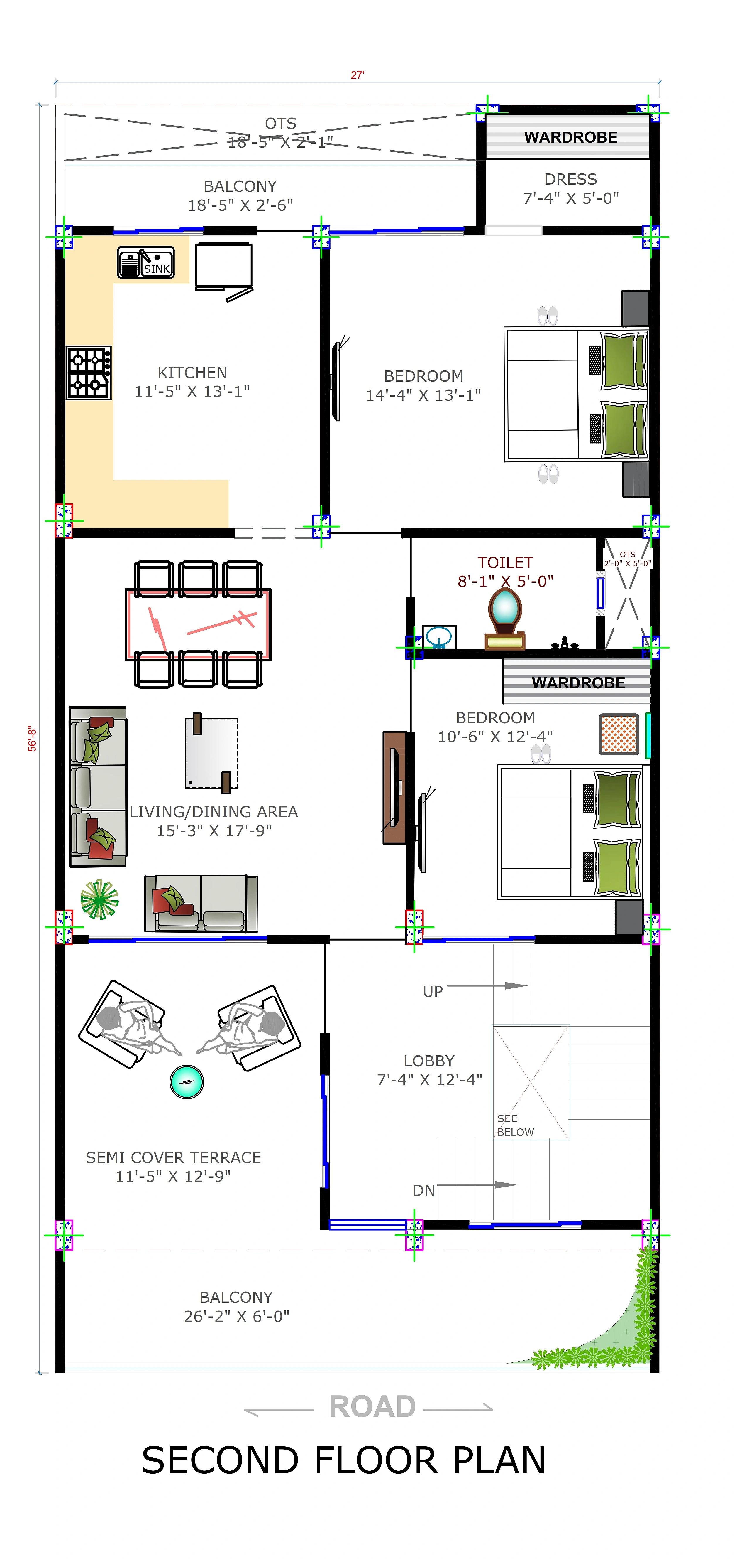 27X64 House Plan- 1728 sq ft Residential Cum Commercial House Design at Mohali thumbnail 2 — Project ID 7162