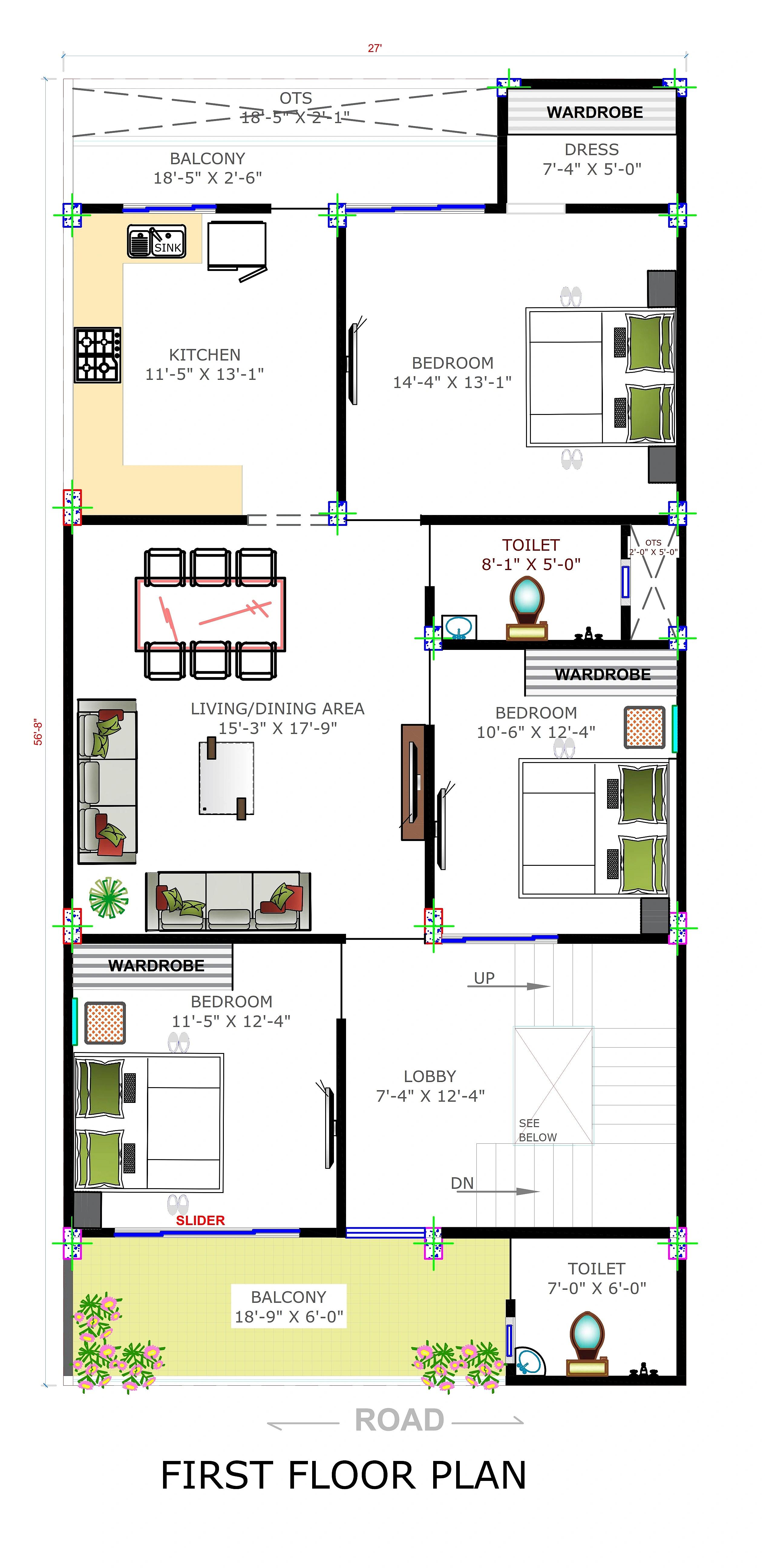 27X64 House Plan- 1728 sq ft Residential Cum Commercial House Design at Mohali thumbnail 3 — Project ID 7162
