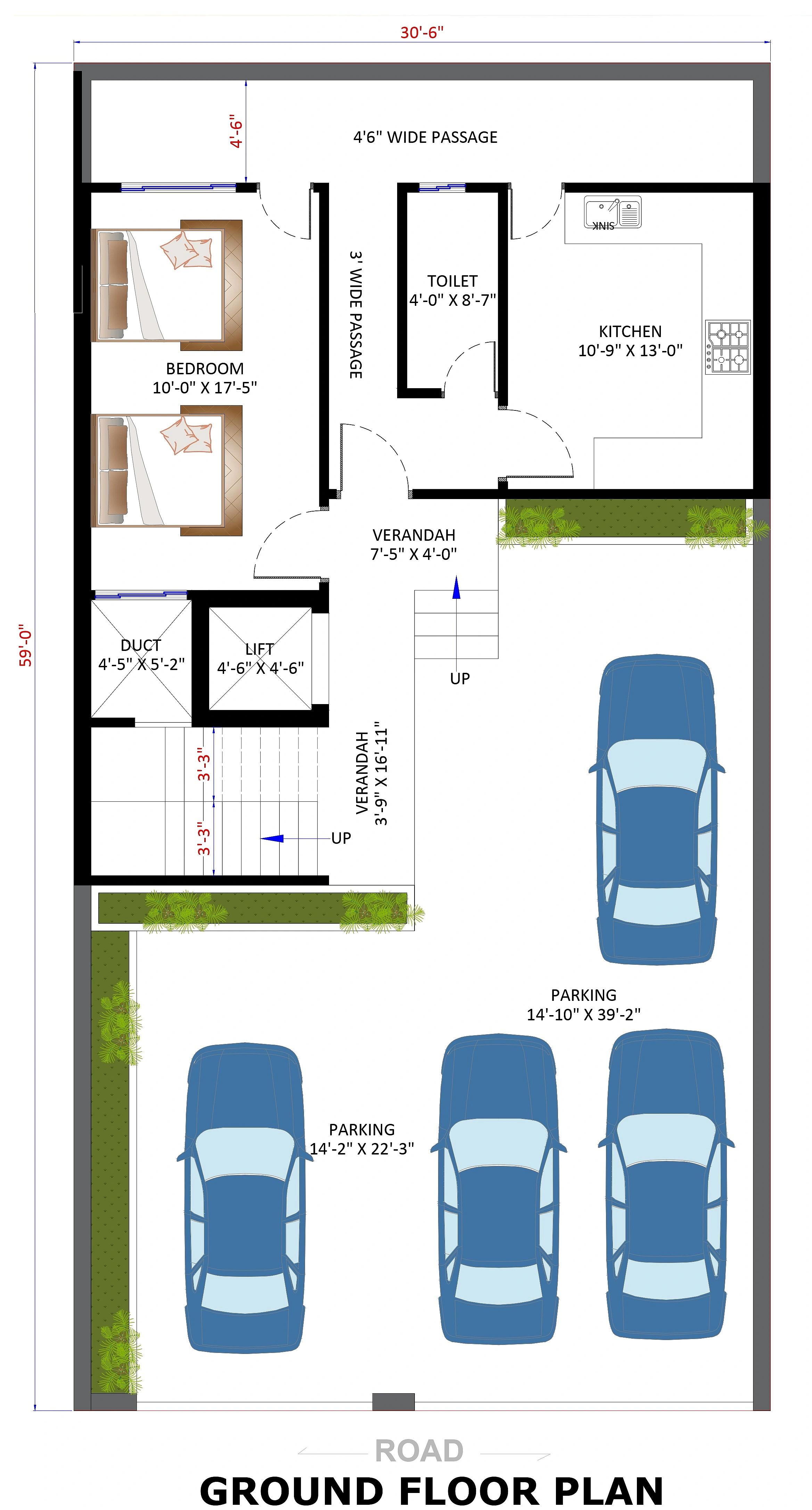 30X60 House Plan- 1800 sq ft Residential House Design at Gurgaon thumbnail 3 — Project ID 7165