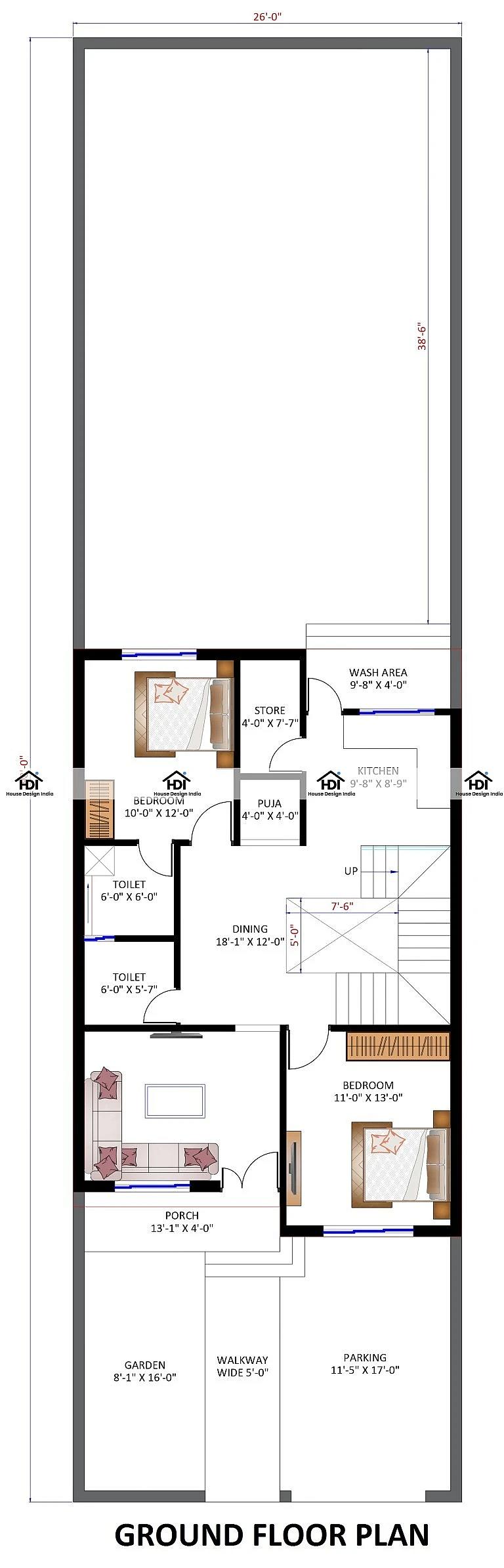 26X100 House Plan- 2600 sq ft Residential House Design at Raigarh thumbnail 3 — Project ID 7166