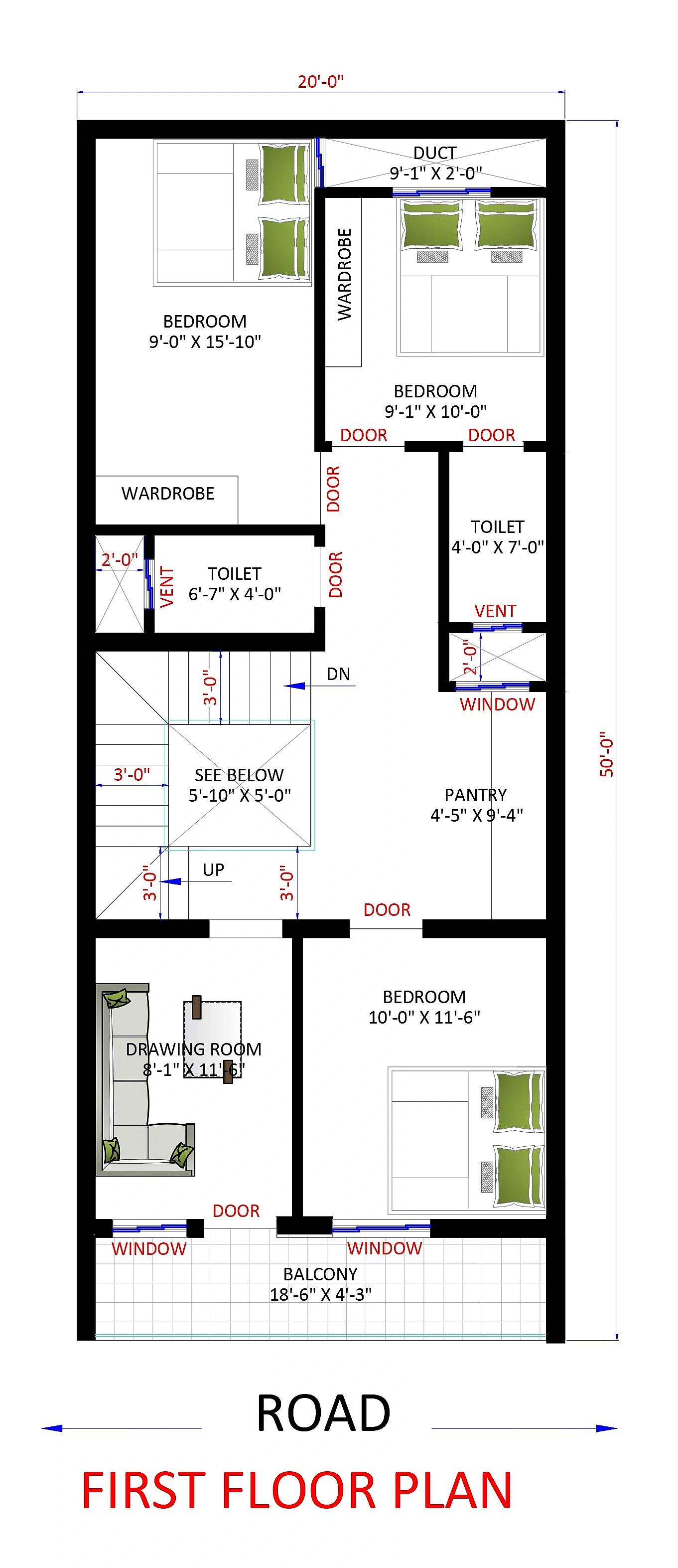 20X50 House Plan- 1000 sq ft Residential House Design at Dehradun thumbnail 2 — Project ID 7168