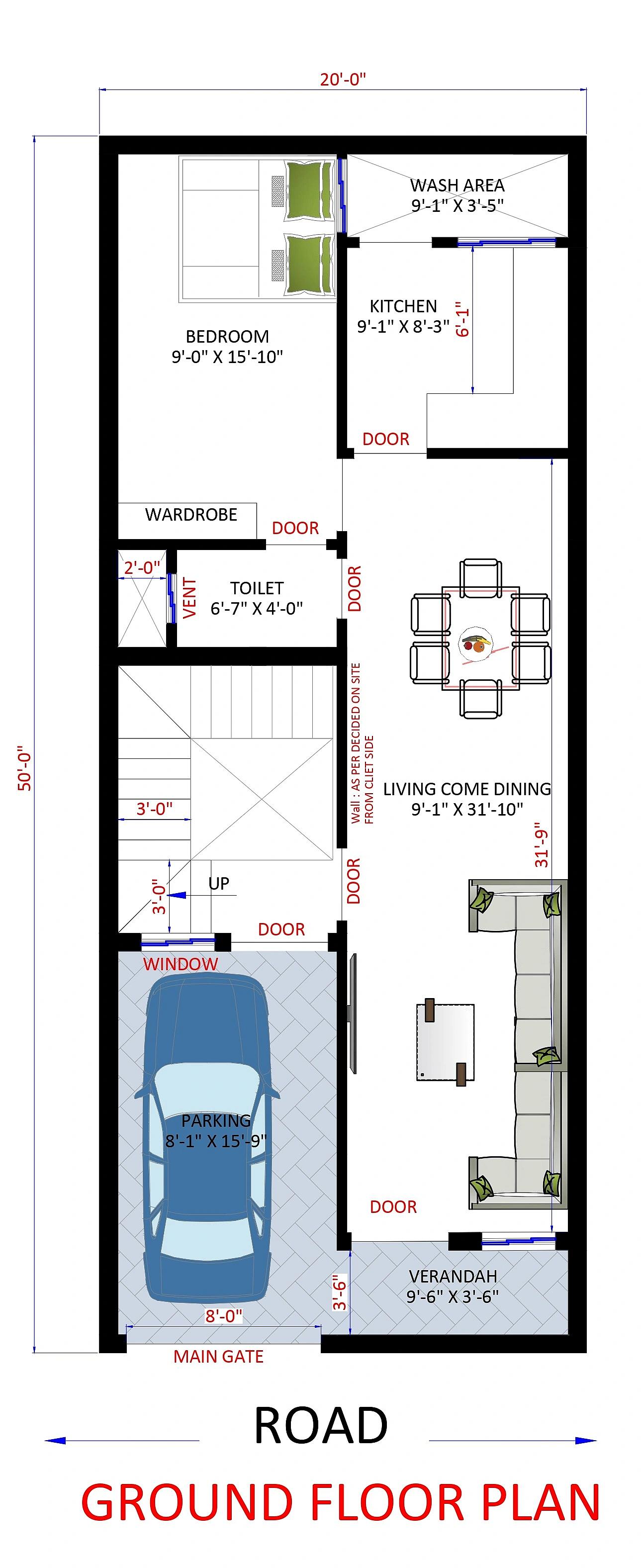 20X50 House Plan- 1000 sq ft Residential House Design at Dehradun thumbnail 3 — Project ID 7168