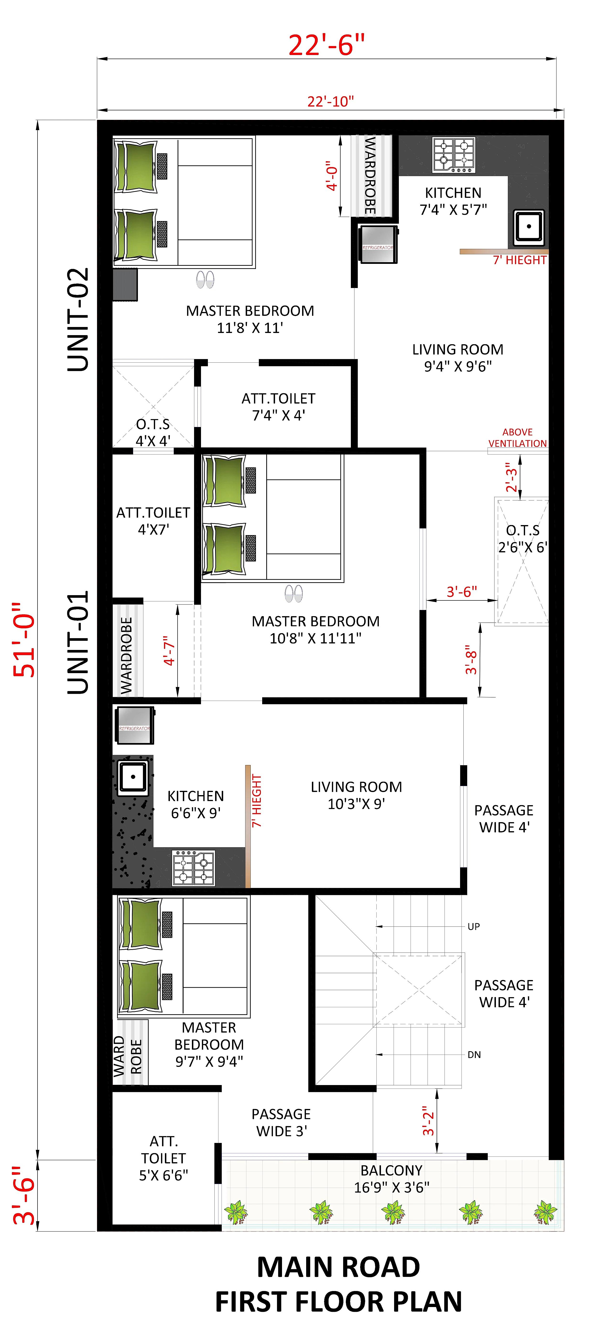 22X50 Rental House with Shop Plan- 1100 sq ft Residential Cum Commercial House Design at Prayagraj [UP]