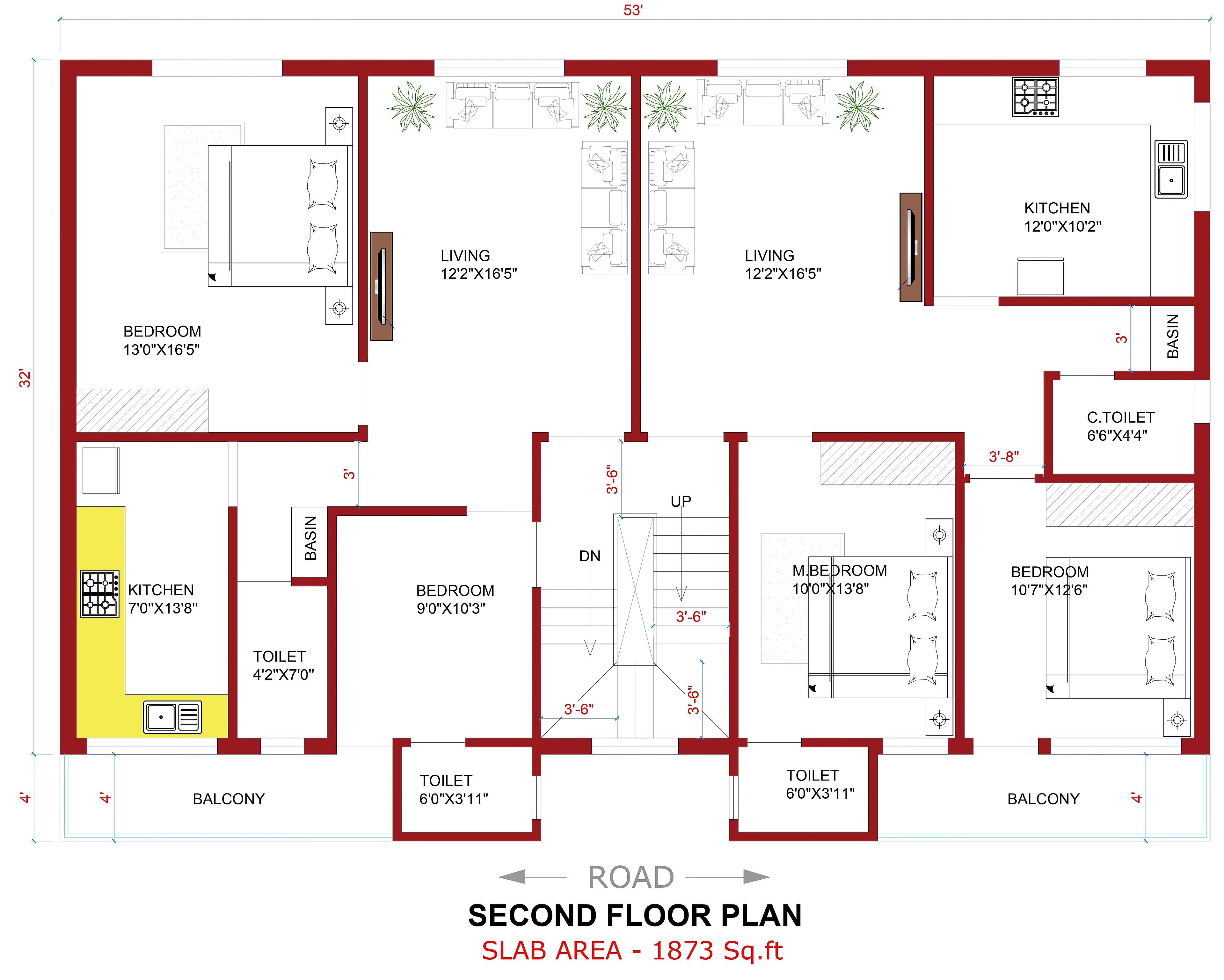 53X32 Residential House with Rental House Plan- 1696 sq ft Residential Cum Commercial House Design at Varanasi thumbnail 2 — Project ID 7171