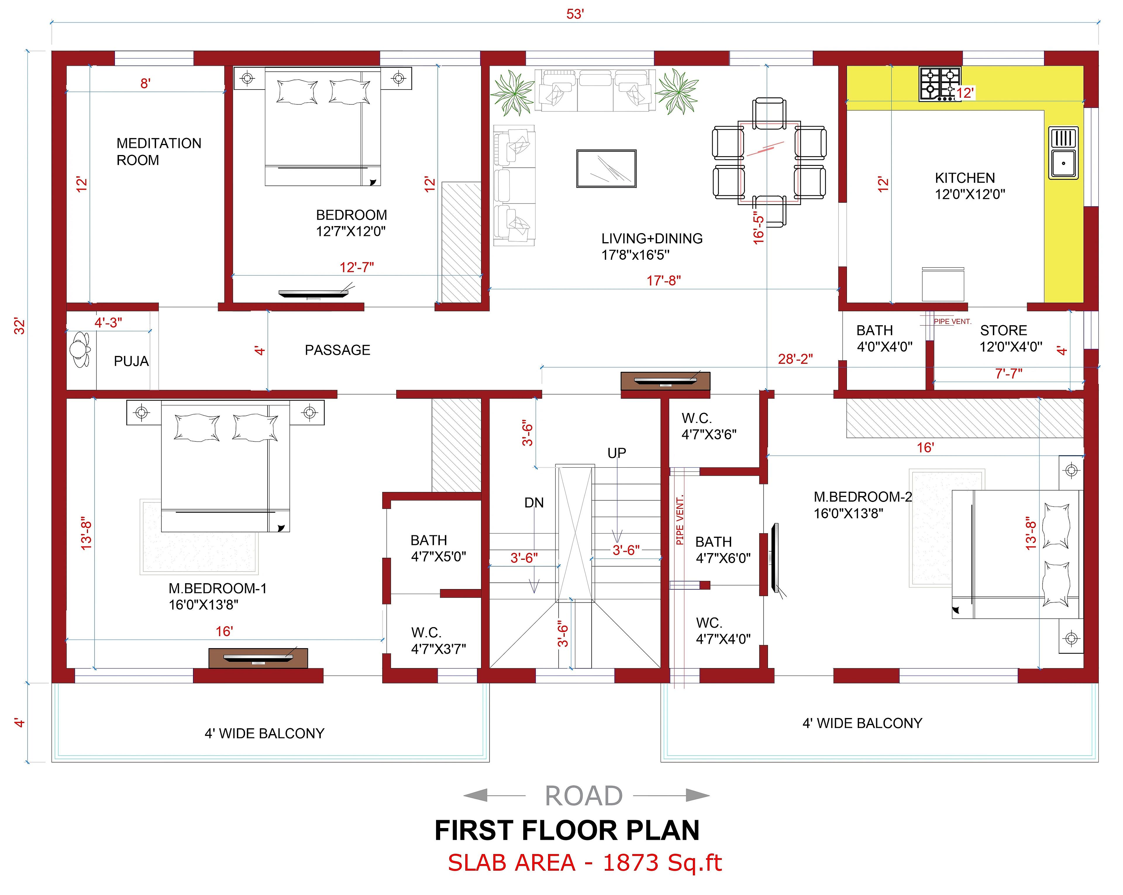53X32 Residential House with Rental House Plan- 1696 sq ft Residential Cum Commercial House Design at Varanasi thumbnail 3 — Project ID 7171