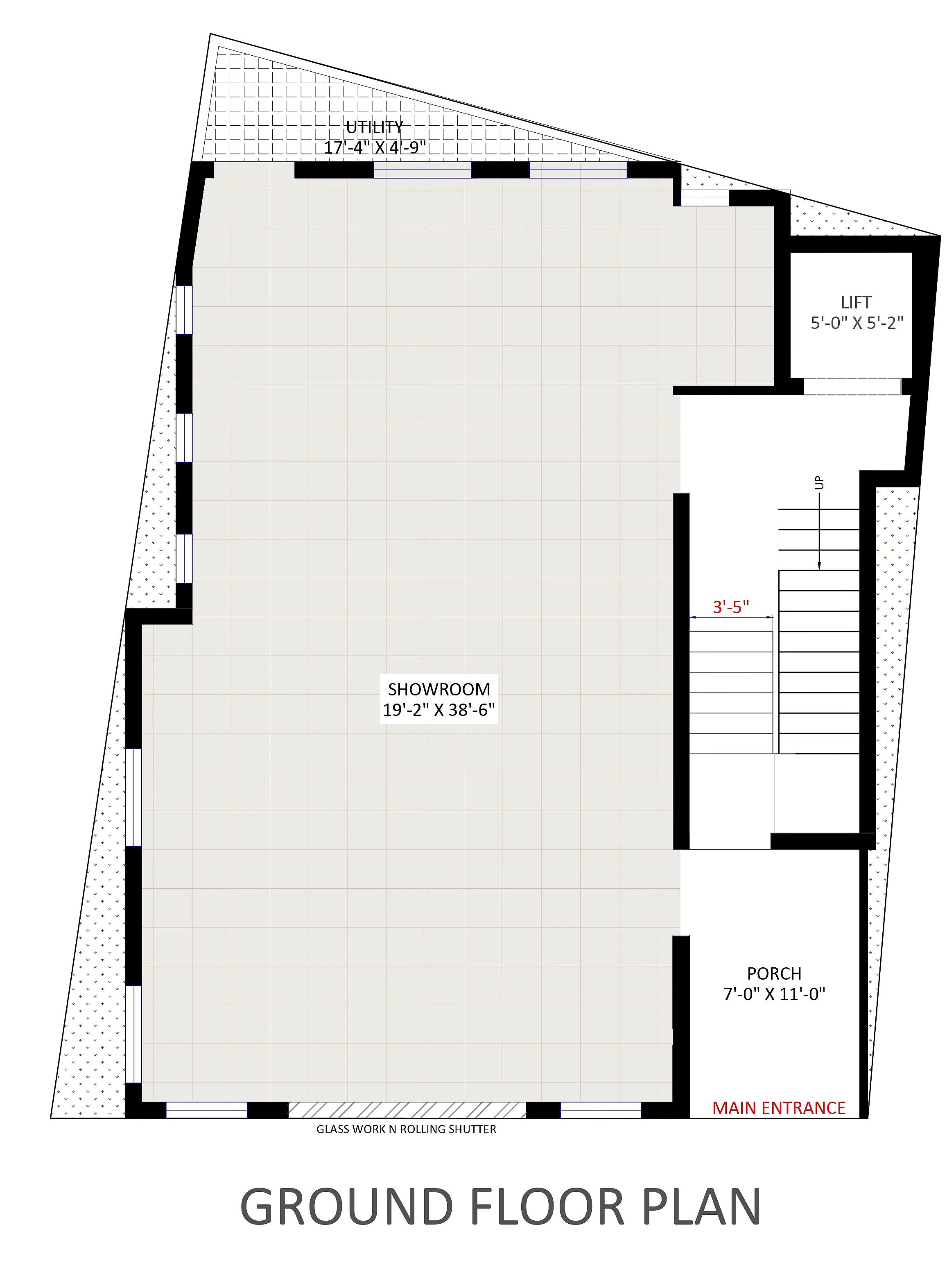 32X38 Commercial Hall With Residential House Plan- 1216 sq ft Residential Cum Commercial House Design at Guna thumbnail 3 — Project ID 7173