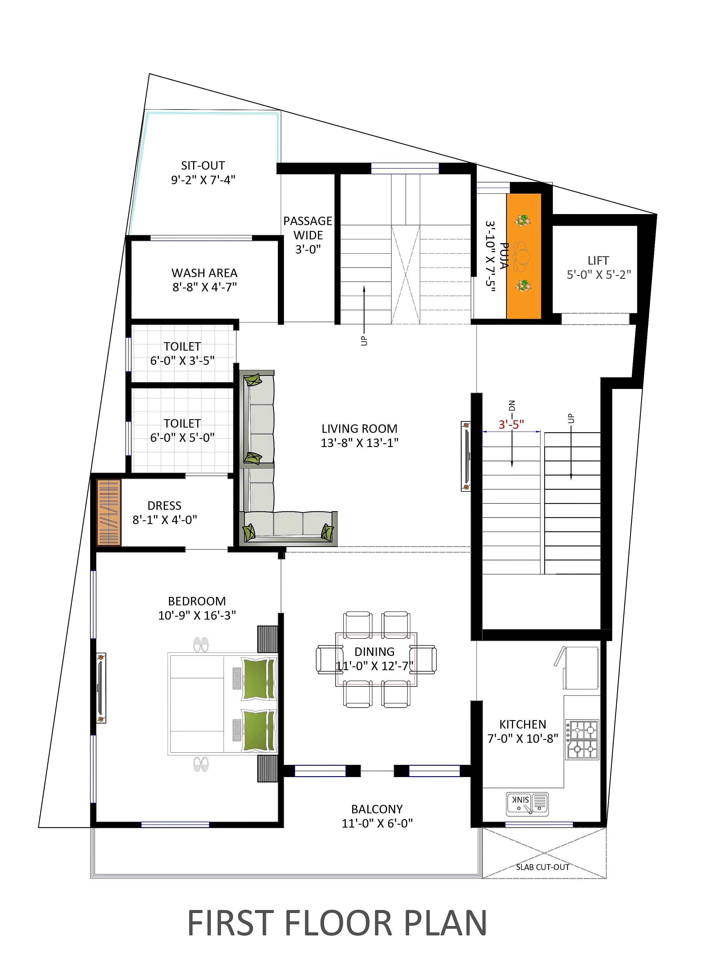 32X38 Commercial Hall With Residential House Plan- 1216 sq ft Residential Cum Commercial House Design at Guna thumbnail 2 — Project ID 7173