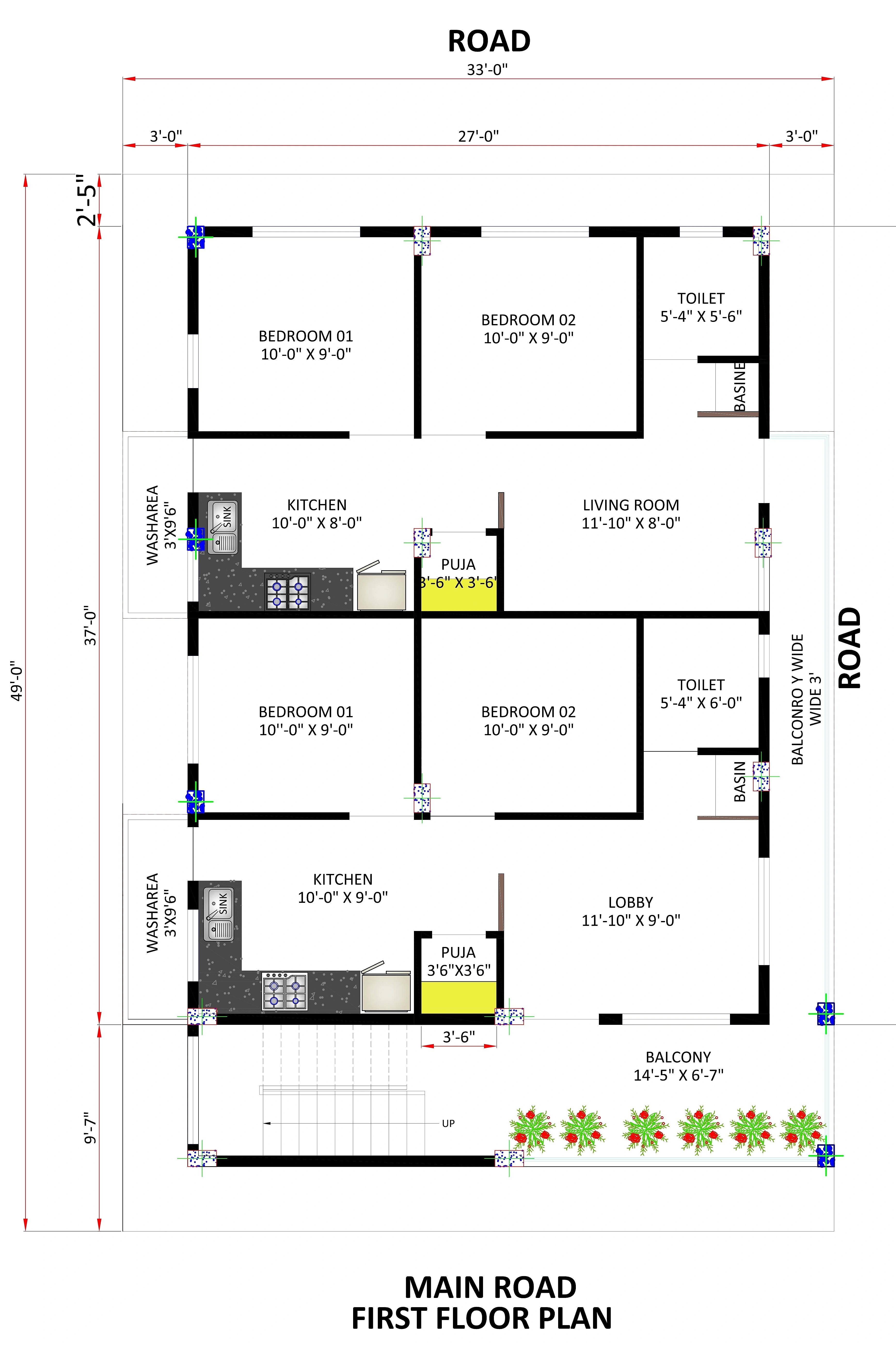 30X50 Residential House with Rental House Plan- 1500 sq ft Residential Cum Commercial House Design at Bangalore — photo 2 — Project ID 7184