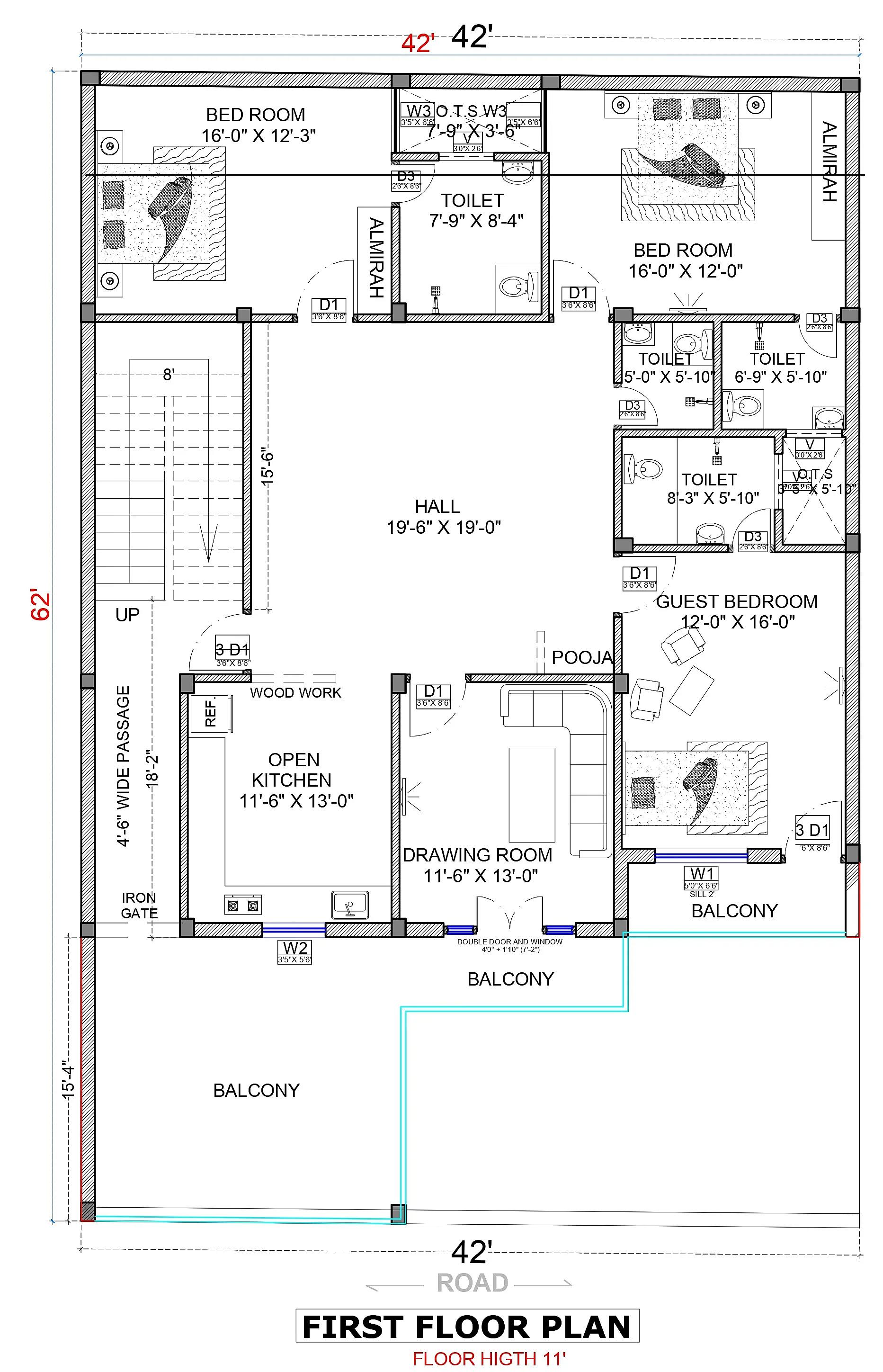 42X62 House Plan- 2604 sq ft Residential House Design at Padrauna thumbnail 2 — Project ID 7186