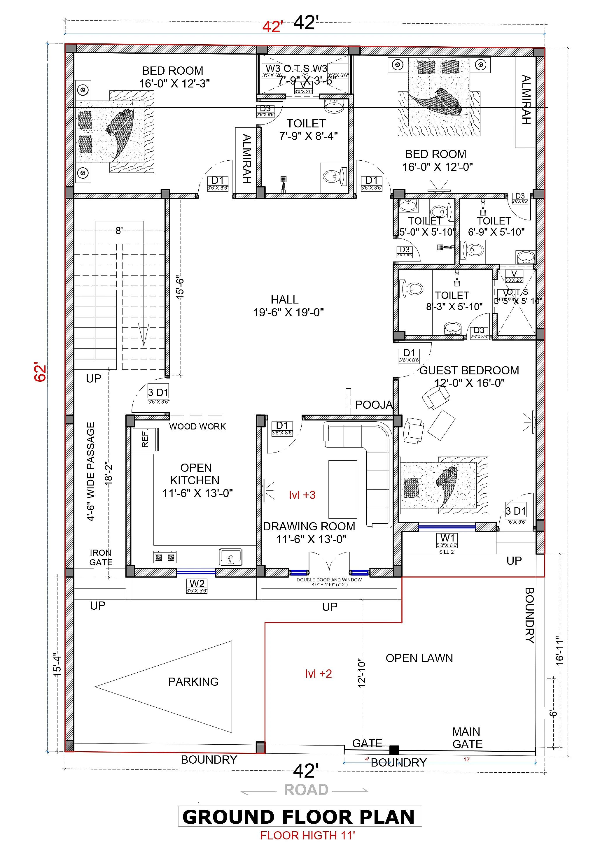 42X62 House Plan- 2604 sq ft Residential House Design at Padrauna thumbnail 3 — Project ID 7186