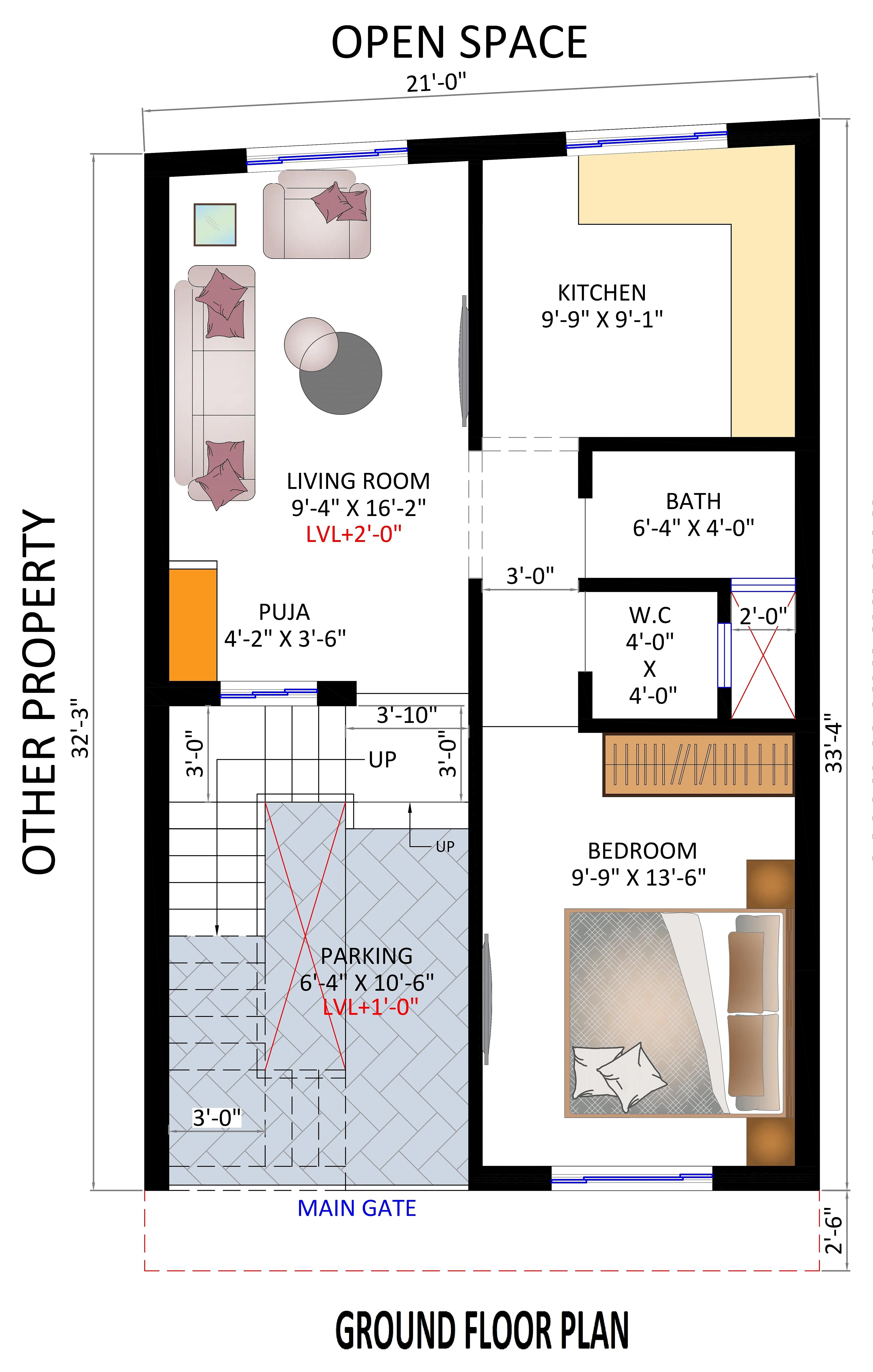 20X34 House Plan- 680 sq ft Residential House Design at Ghaziabad thumbnail 3 — Project ID 7189