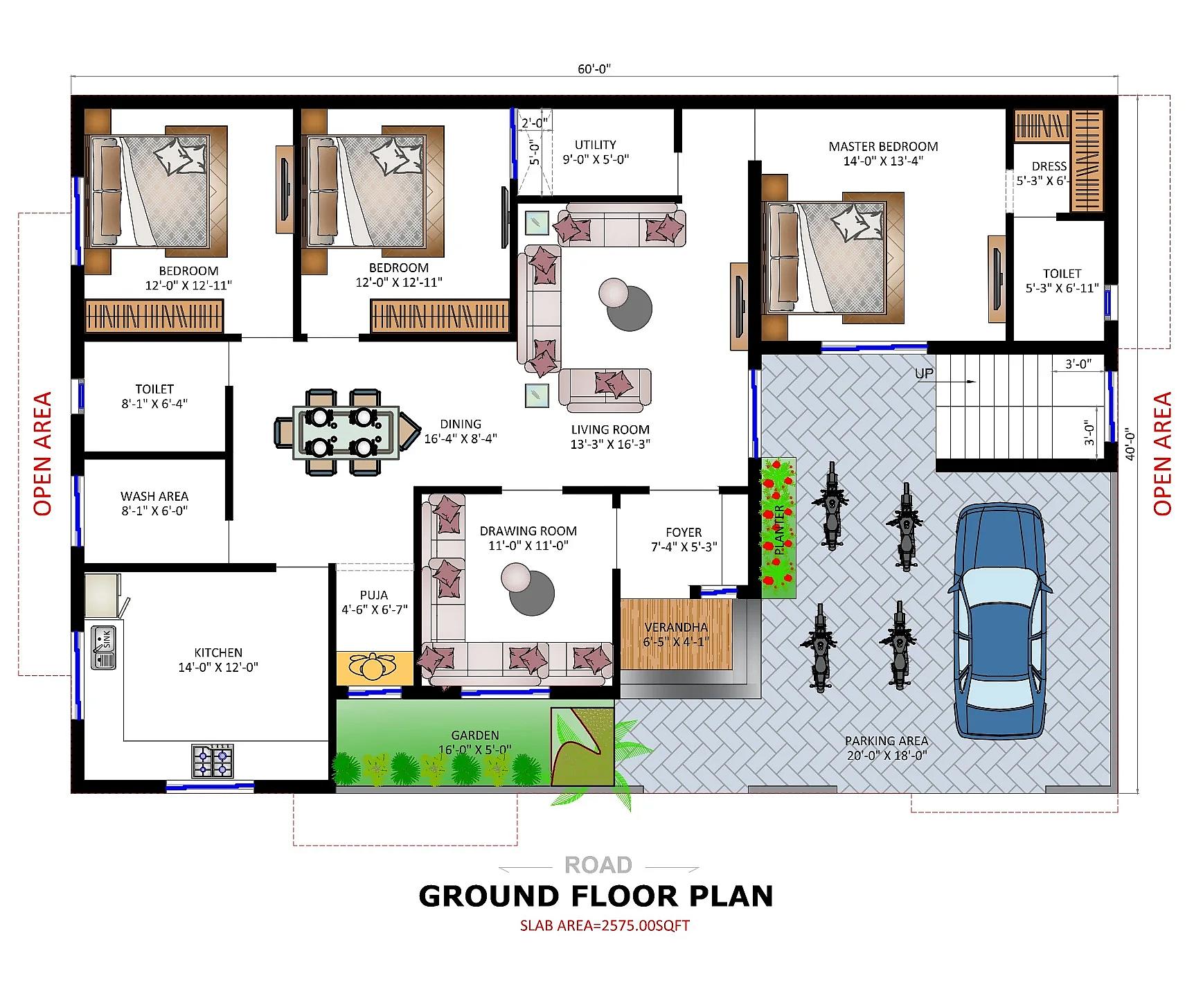 60X40 Residential House with Rental House Plan- 2400 sq ft Residential Cum Commercial House Design at Bangalore thumbnail 2 — Project ID 7190