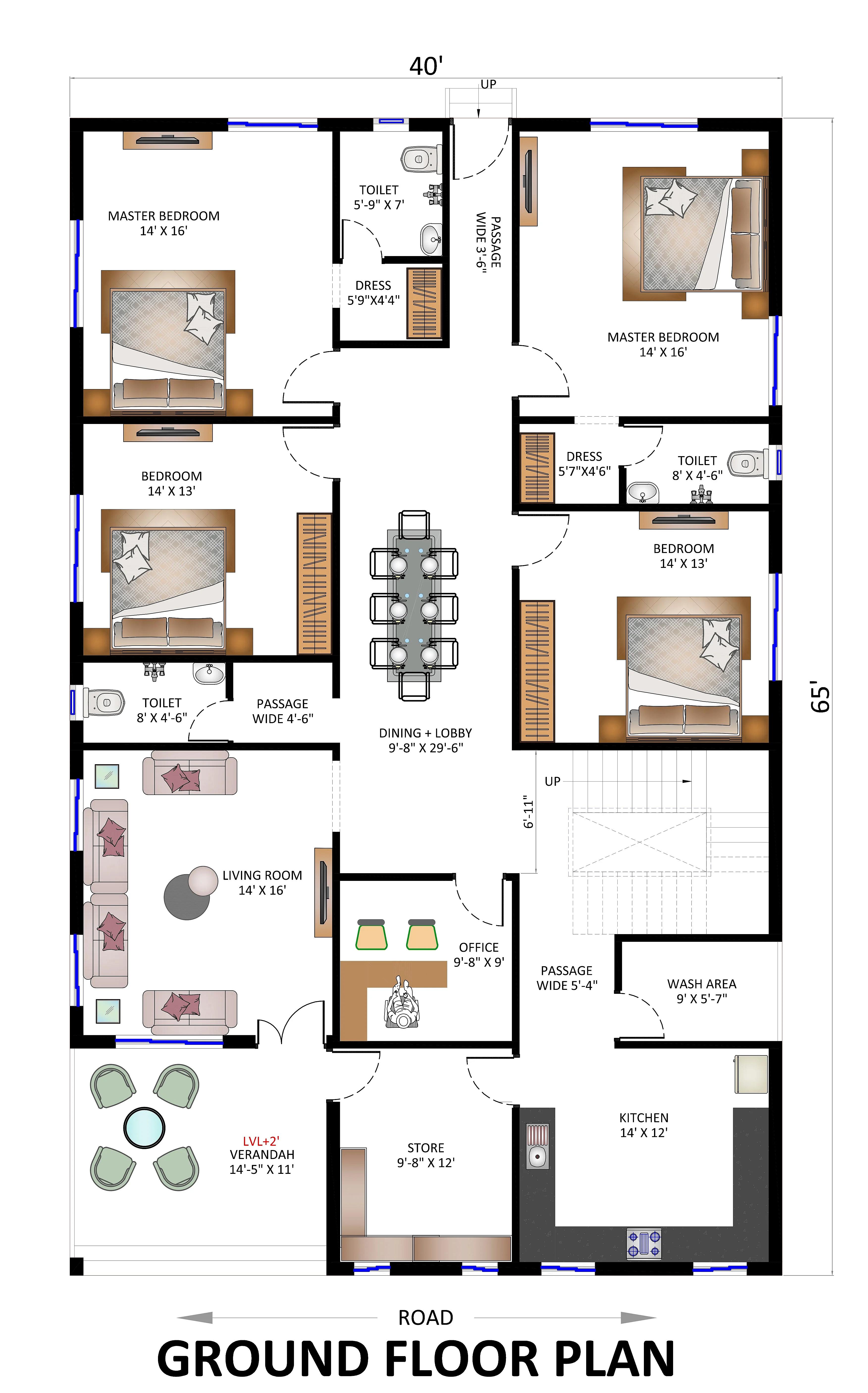 40X65 House With Office Plan- 2600 sq ft Residential Cum Commercial House Design at Sultanpur thumbnail 3 — Project ID 7193