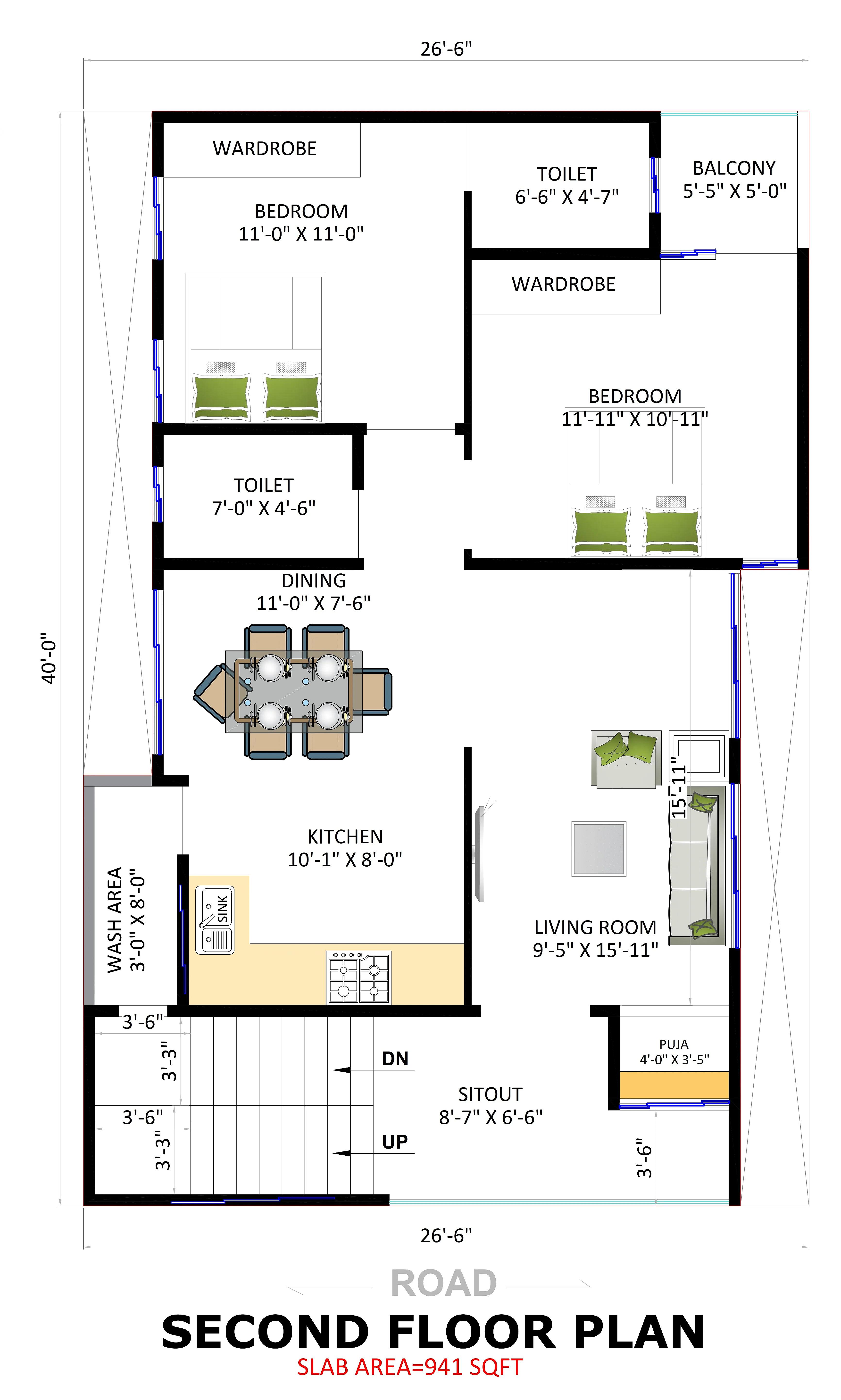 26X40 Residential House with Rental House Plan- 1040 sq ft Residential House Design at Bangalore thumbnail 2 — Project ID 7195