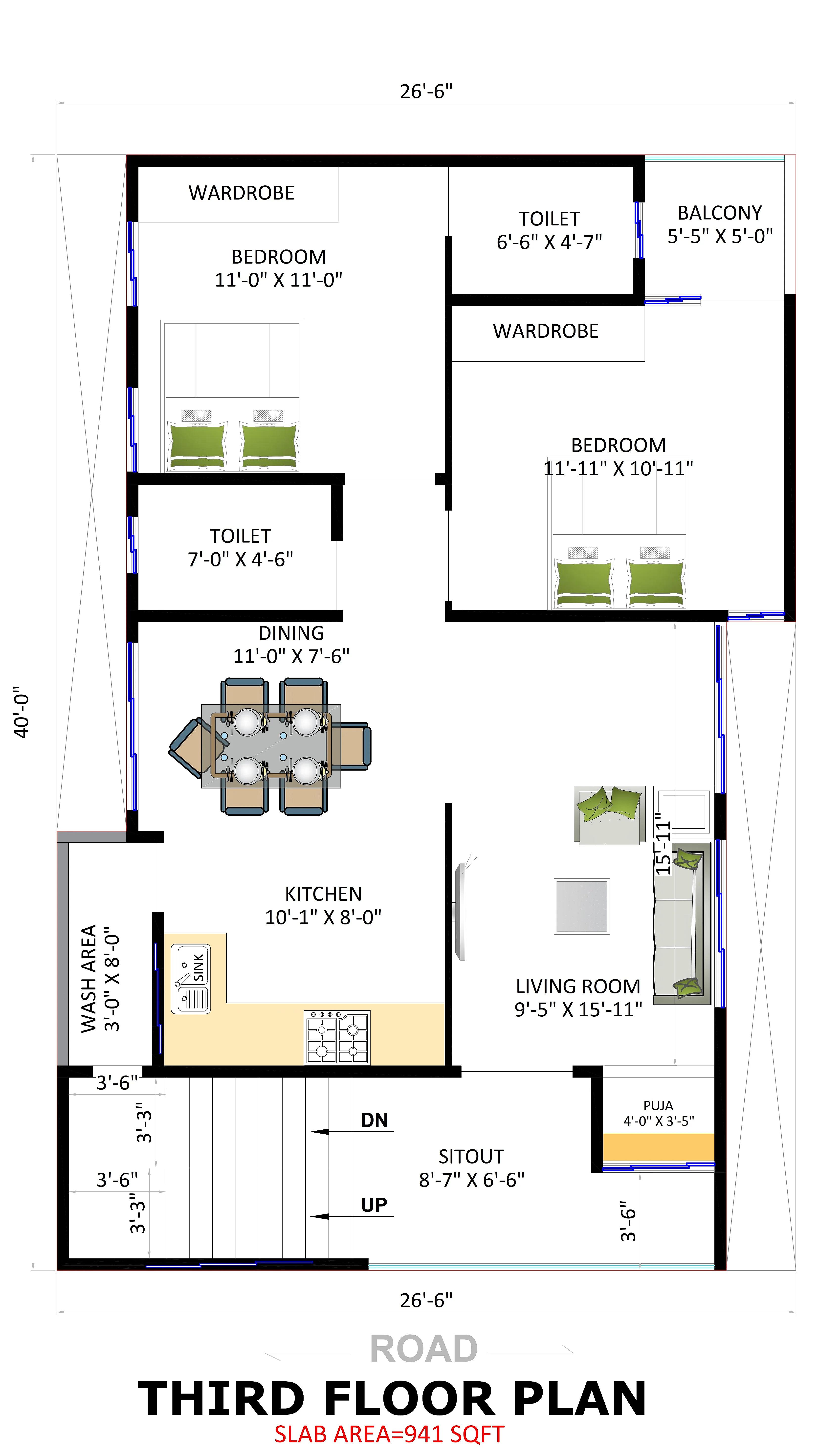 26X40 Residential House with Rental House Plan- 1040 sq ft Residential House Design at Bangalore — photo 1 — Project ID 7195