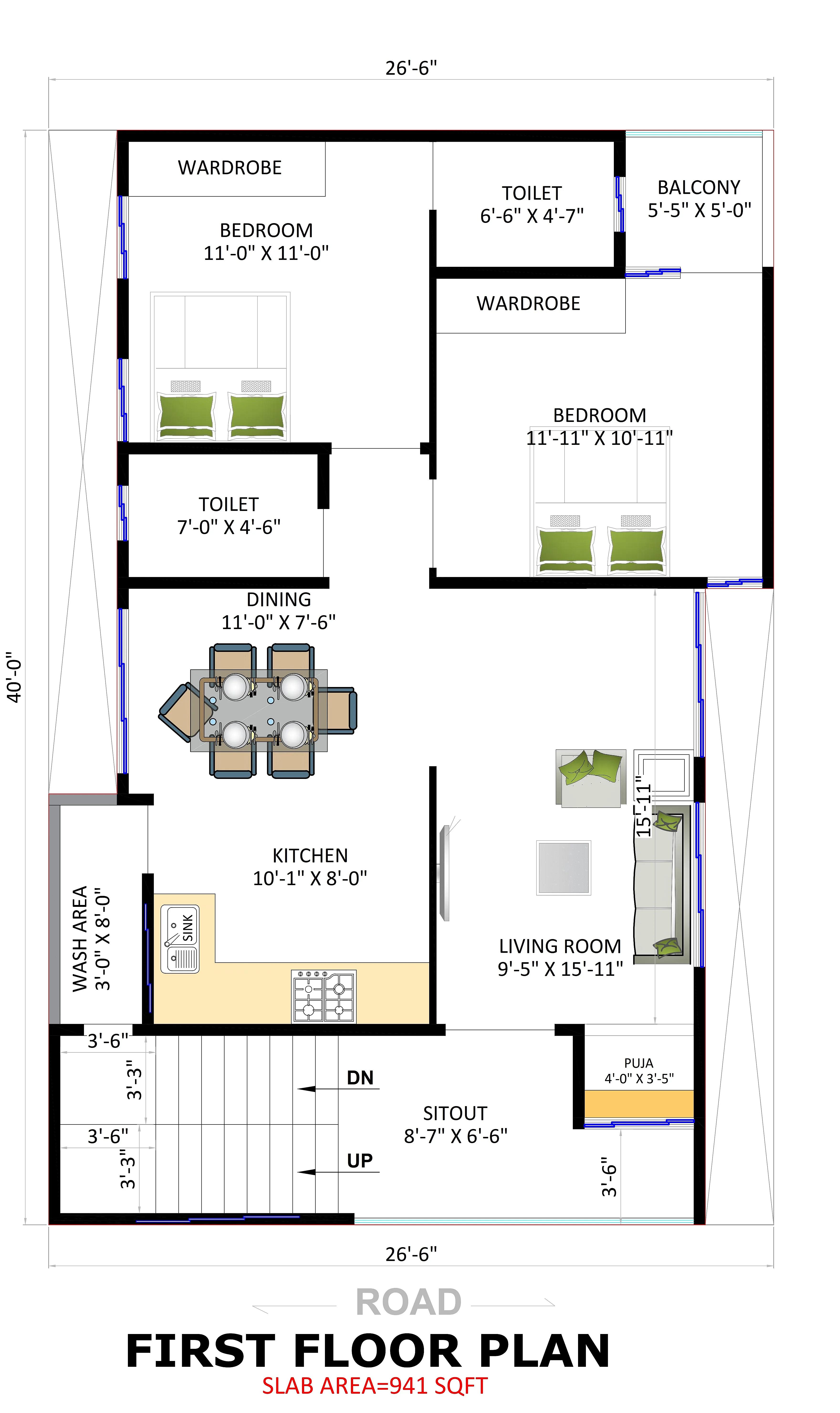 26X40 Residential House with Rental House Plan- 1040 sq ft Residential House Design at Bangalore thumbnail 3 — Project ID 7195