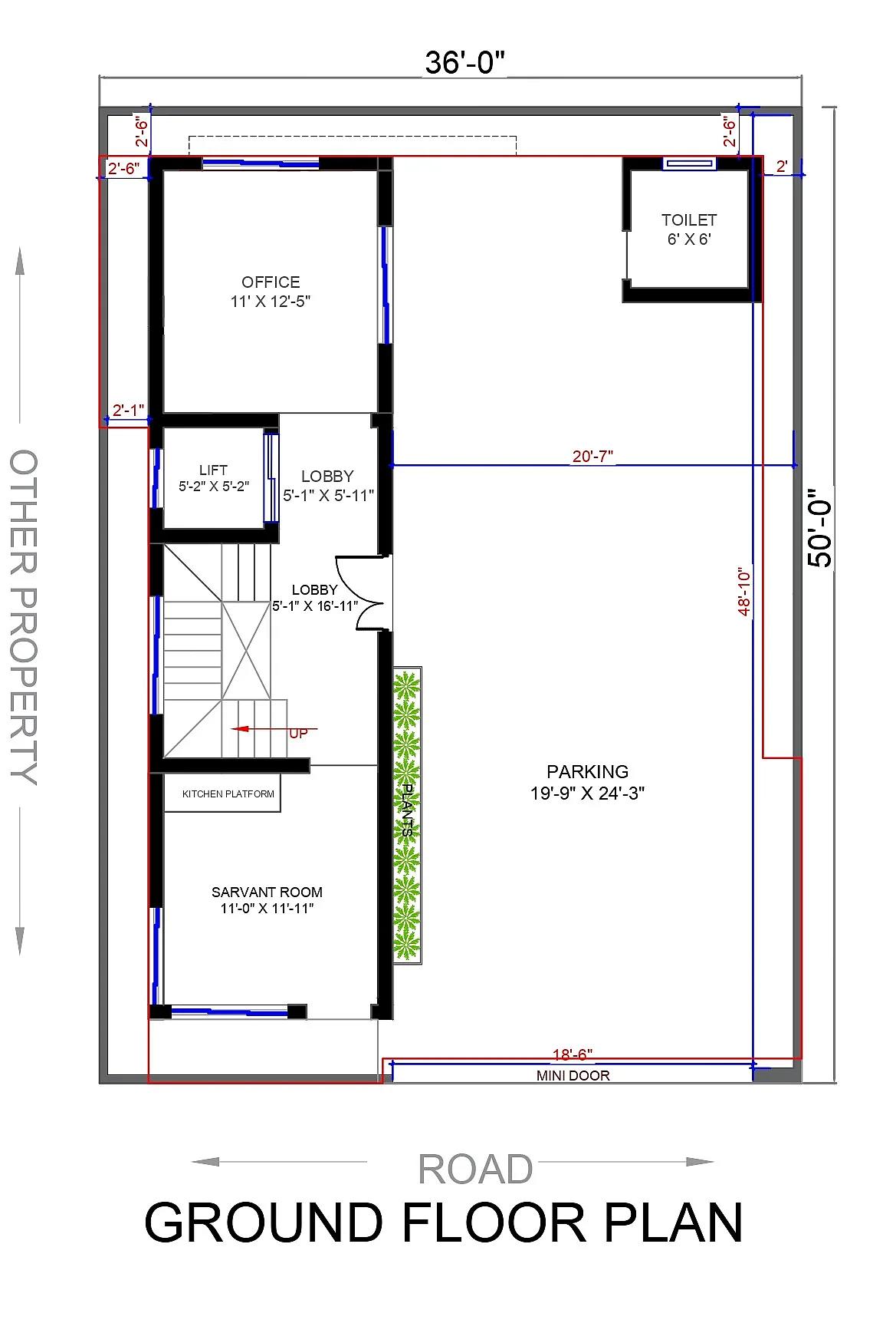 36X50 House With Office Plan- 1800 sq ft Residential Cum Commercial House Design at Hyderabad thumbnail 3 — Project ID 7197