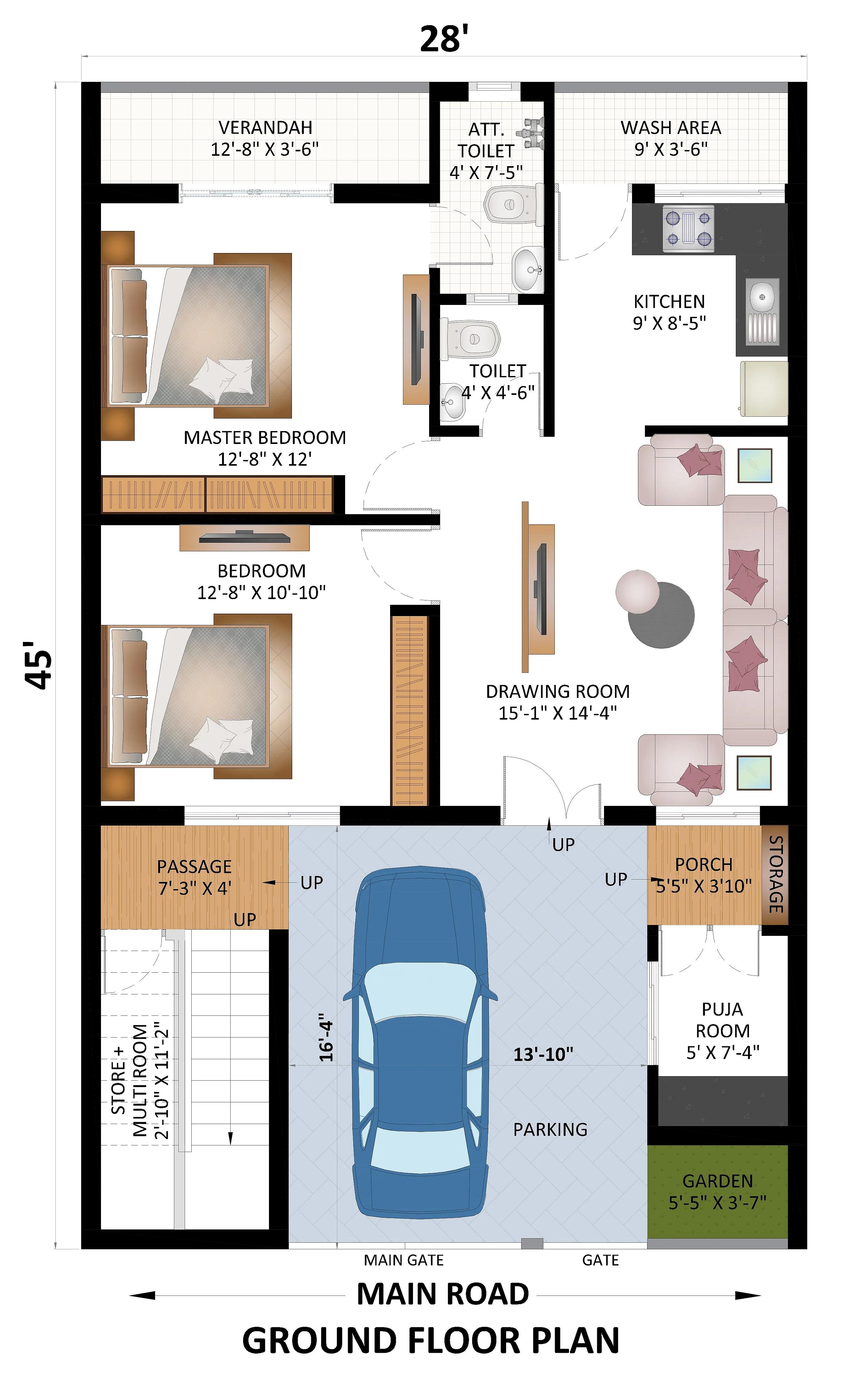 28X45 Residential House with Rental House plan- 1260 sqft Residential house design At Gurgaon thumbnail 3 — Project ID 7198