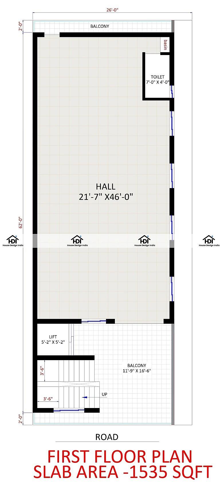 26X62 Commercial Hall With Residential House Plan- 1612 sq ft Residential Cum Commercial House Design at Rajahmundry thumbnail 2 — Project ID 7201