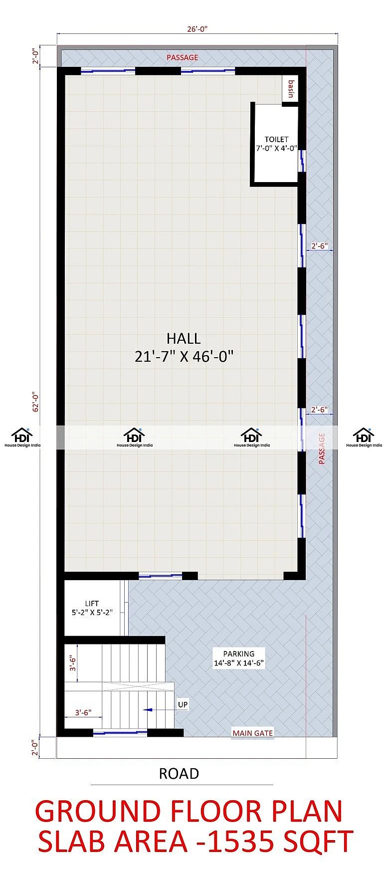 26X62 Commercial Hall With Residential House Plan- 1612 sq ft Residential Cum Commercial House Design at Rajahmundry thumbnail 3 — Project ID 7201
