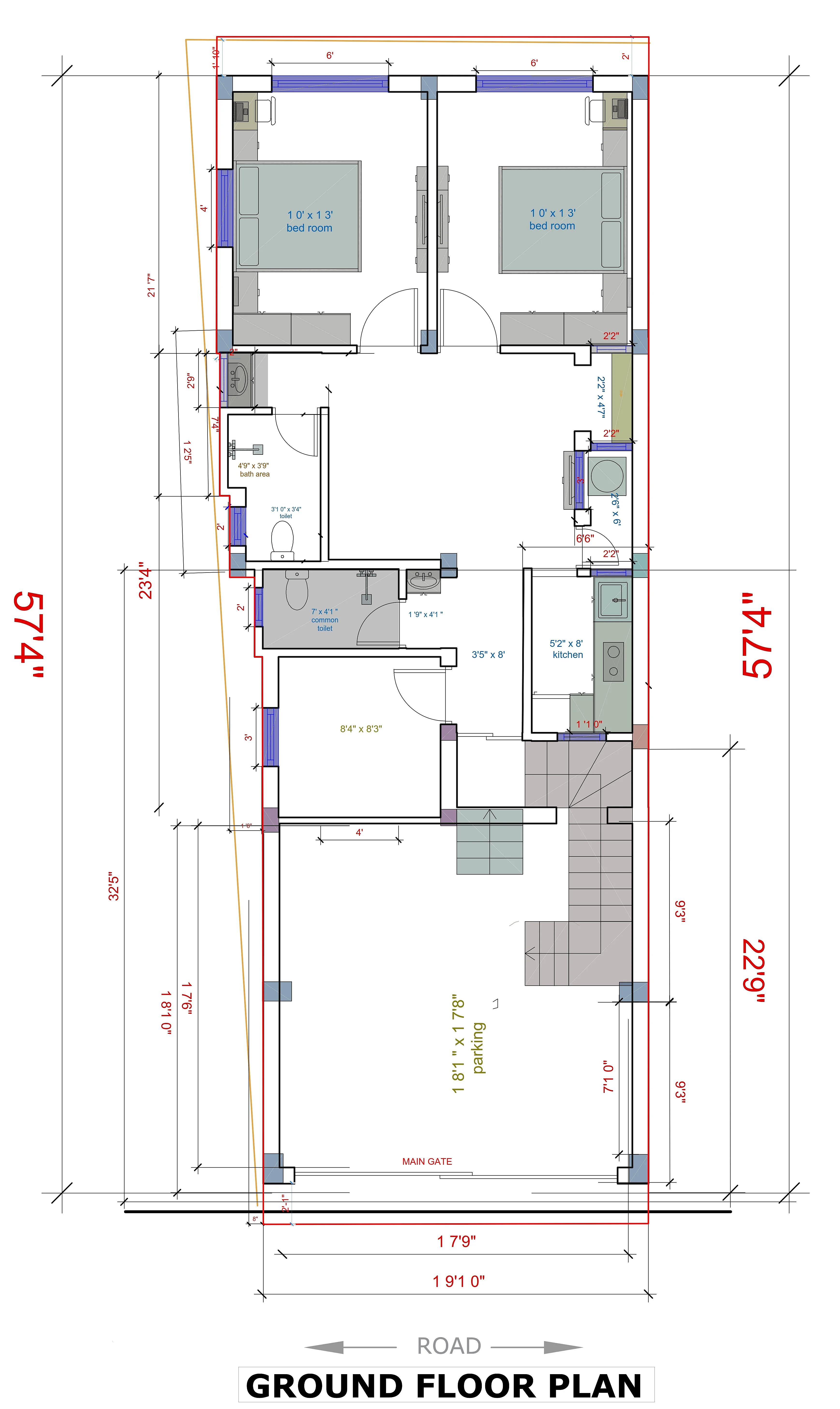 20X60 House Plan- 1200 sq ft Residential House Design at Saharsa thumbnail 3 — Project ID 7204