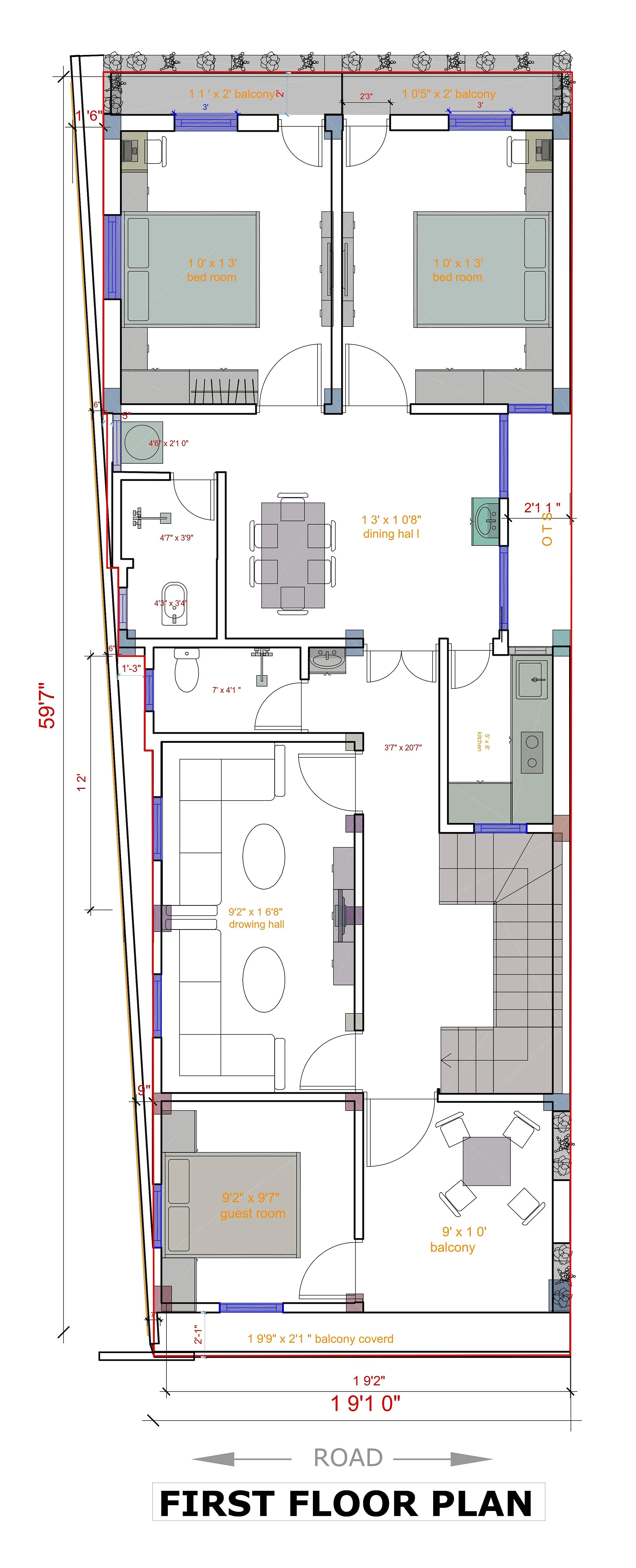 20X60 House Plan- 1200 sq ft Residential House Design at Saharsa thumbnail 2 — Project ID 7204
