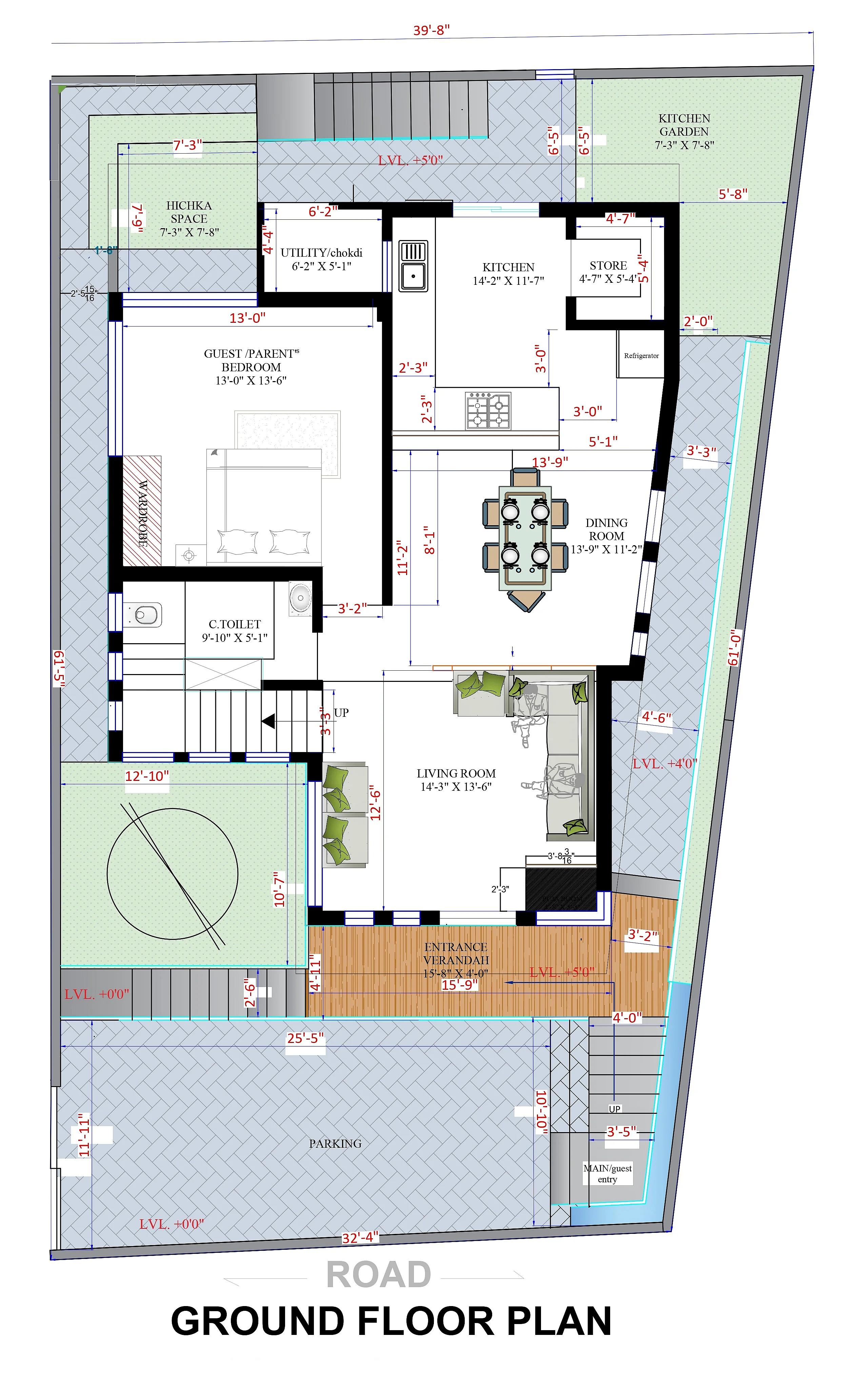 40X60 House Plan- 2400 sq ft Residential House Design at Bahruch thumbnail 3 — Project ID 7208