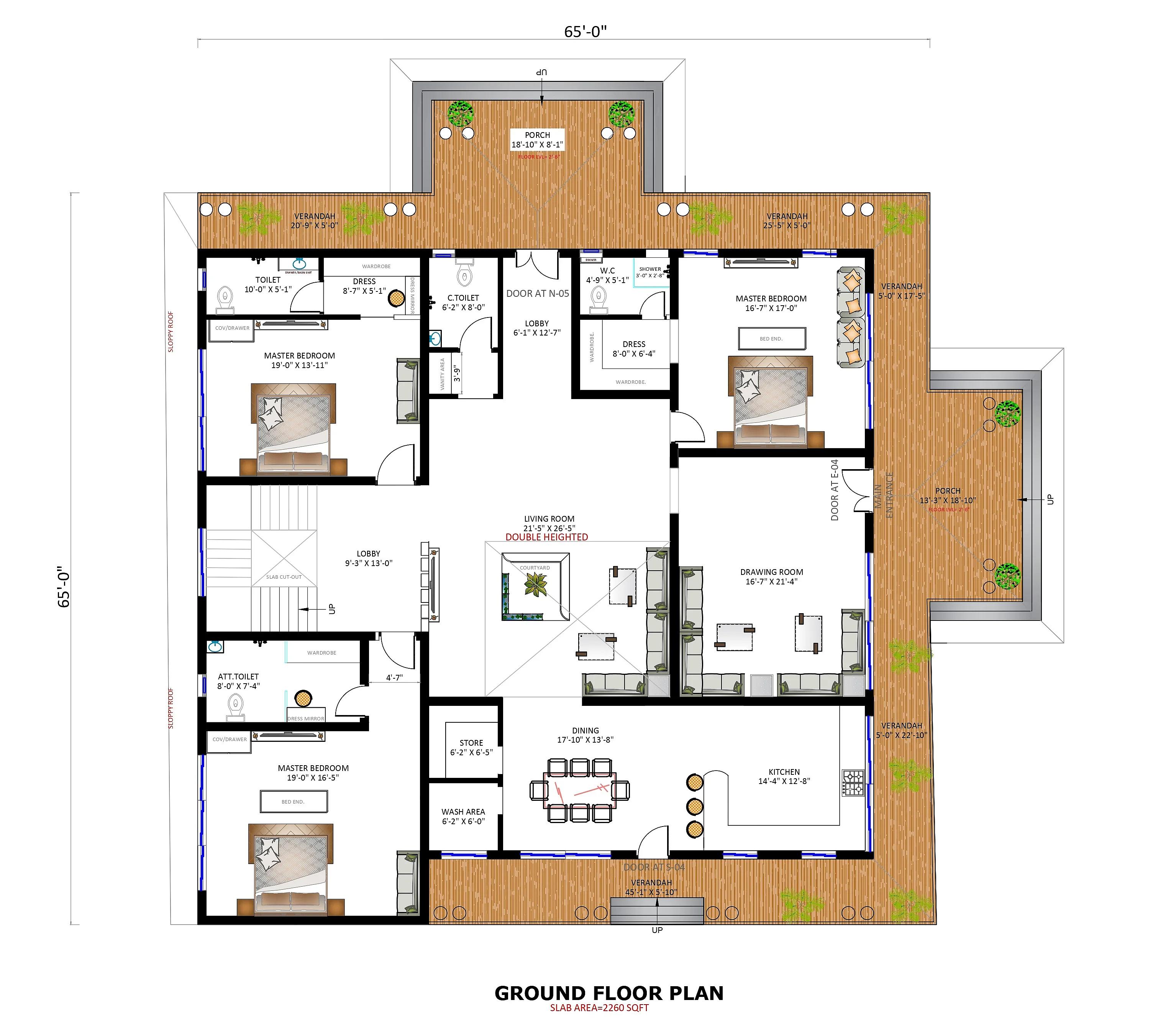 65X65 House Plan- 4225 sq ft Residential House design at Prayagraj thumbnail 3 — Project ID 7213