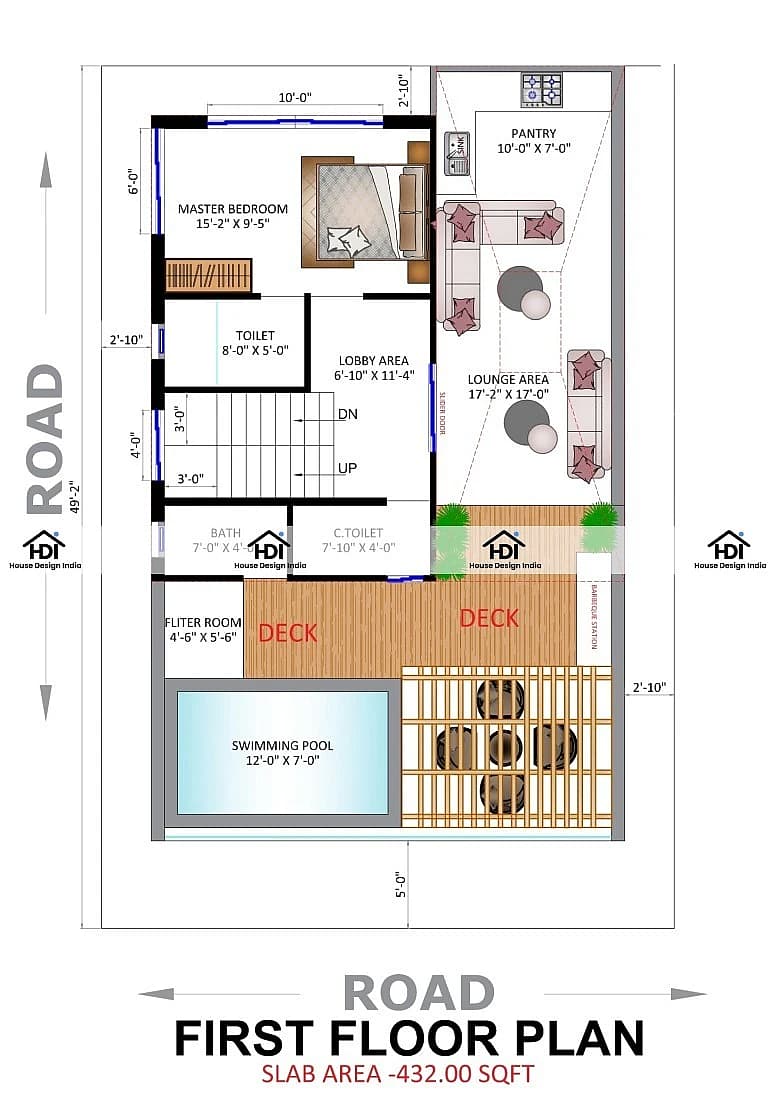 32X50 House with Swimming Pool Plan- 1600 sq ft Residential House Design at Shahpur thumbnail 2 — Project ID 7214