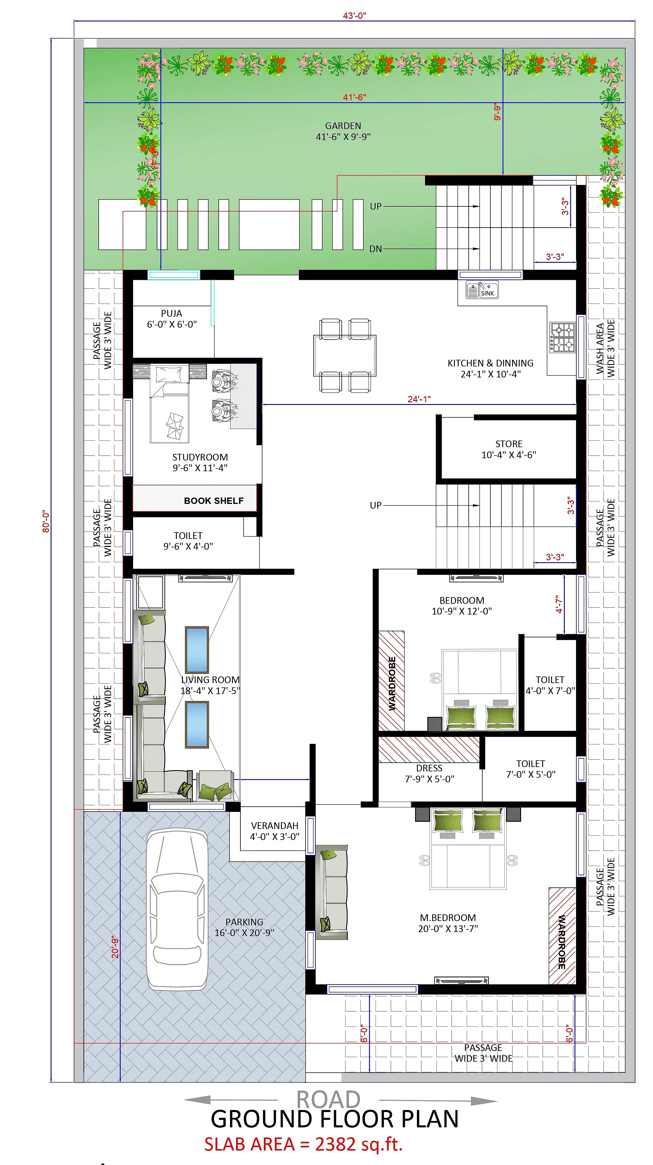 44X80 House Plan- 3520 sq ft Residential House Design at Ujjain (Nanded) thumbnail 4 — Project ID 7215