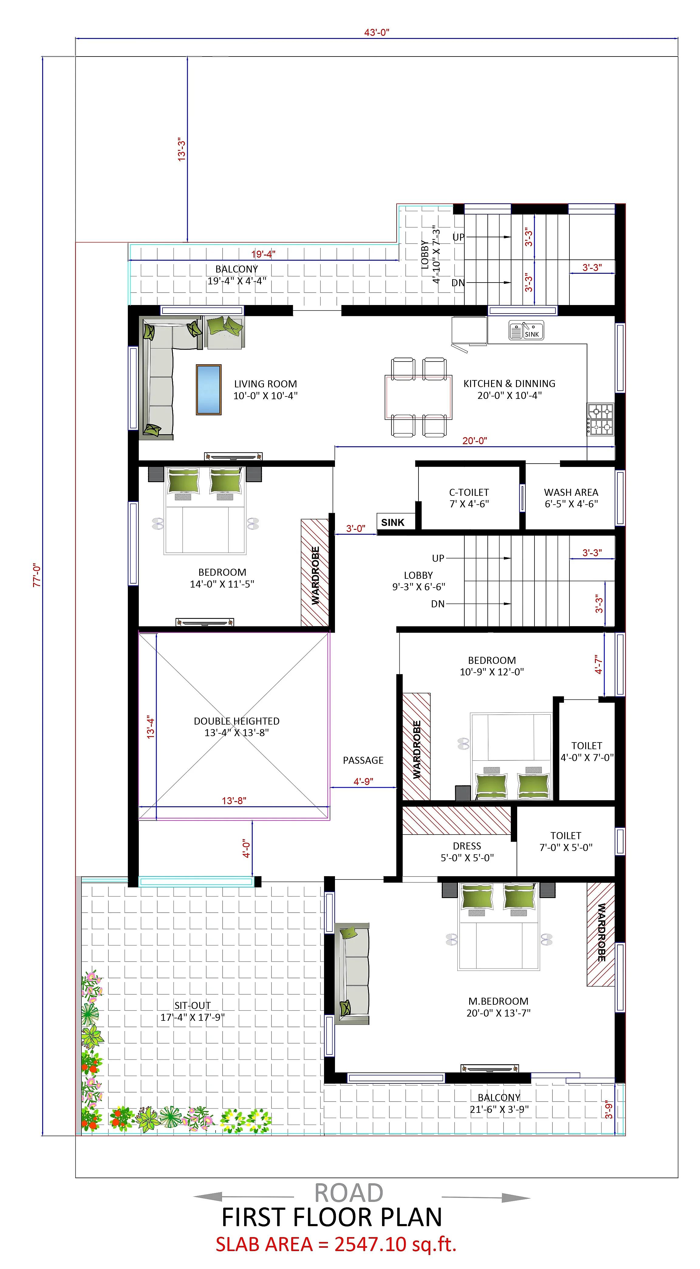 44X80 House Plan- 3520 sq ft Residential House Design at Ujjain (Nanded) thumbnail 2 — Project ID 7215