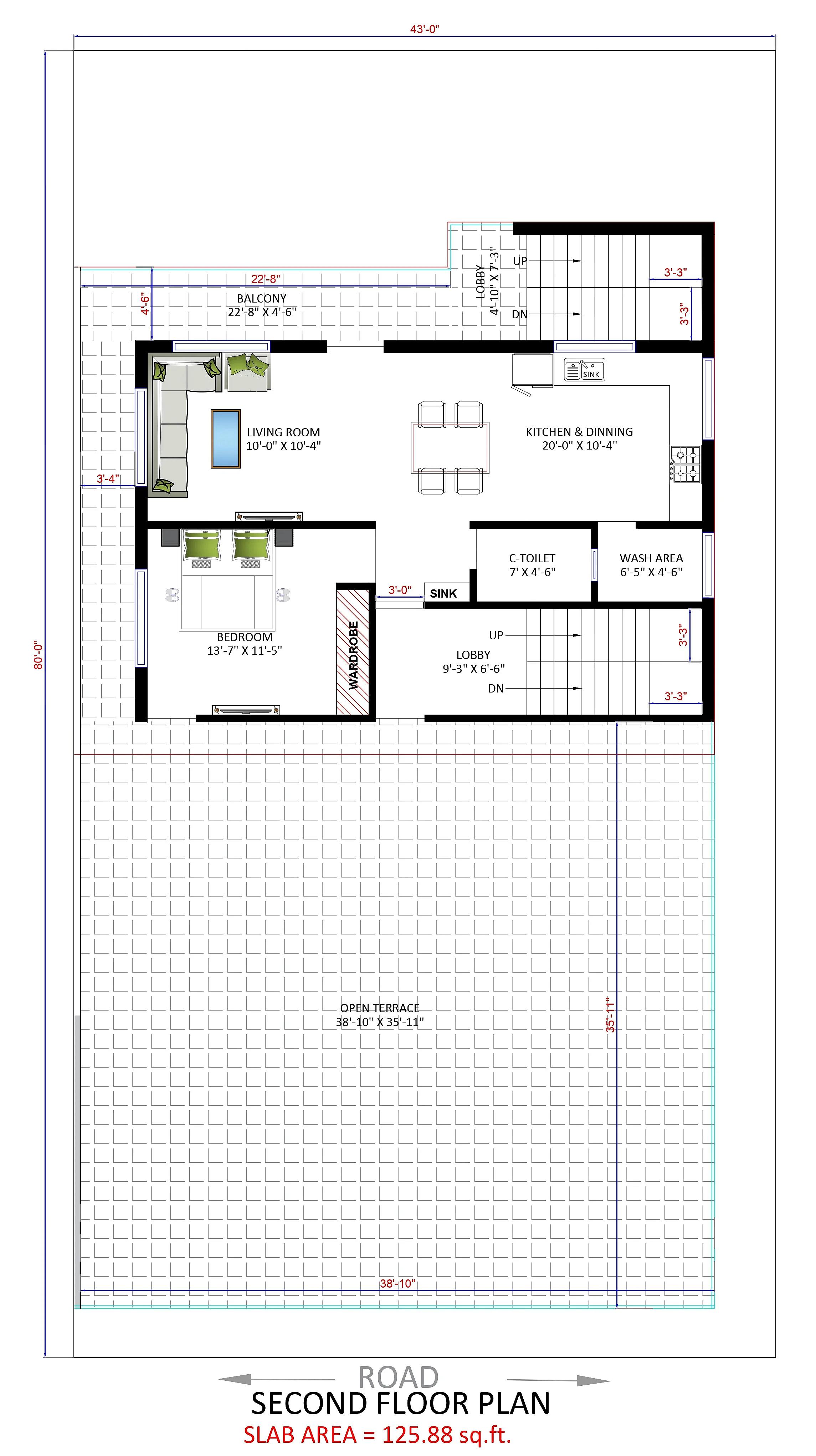 44X80 House Plan- 3520 sq ft Residential House Design at Ujjain (Nanded) [MP]