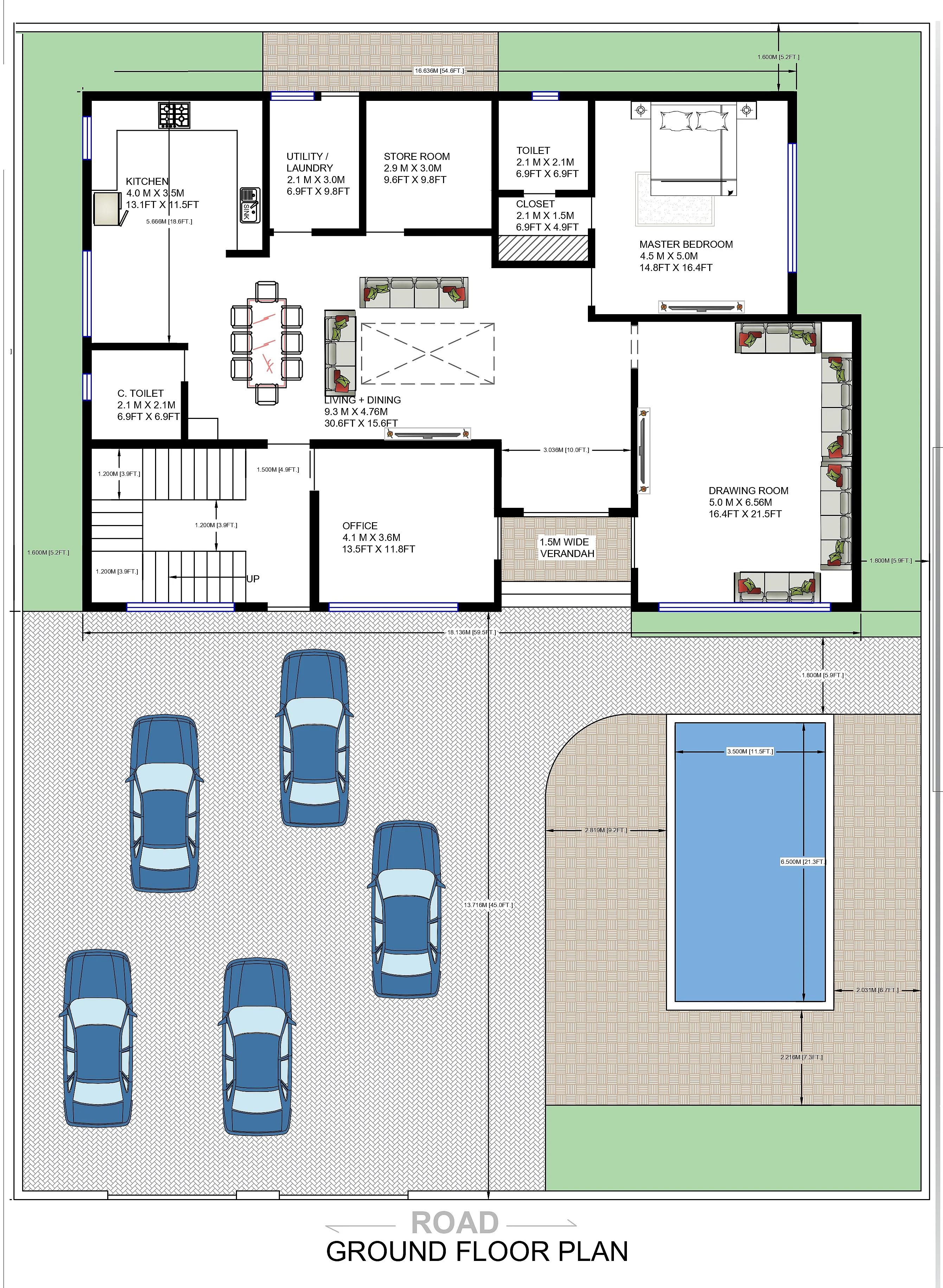 70X90 House With Office Plan- 6300 sq ft Residential Cum Commercial House Design at Indore thumbnail 4 — Project ID 7217