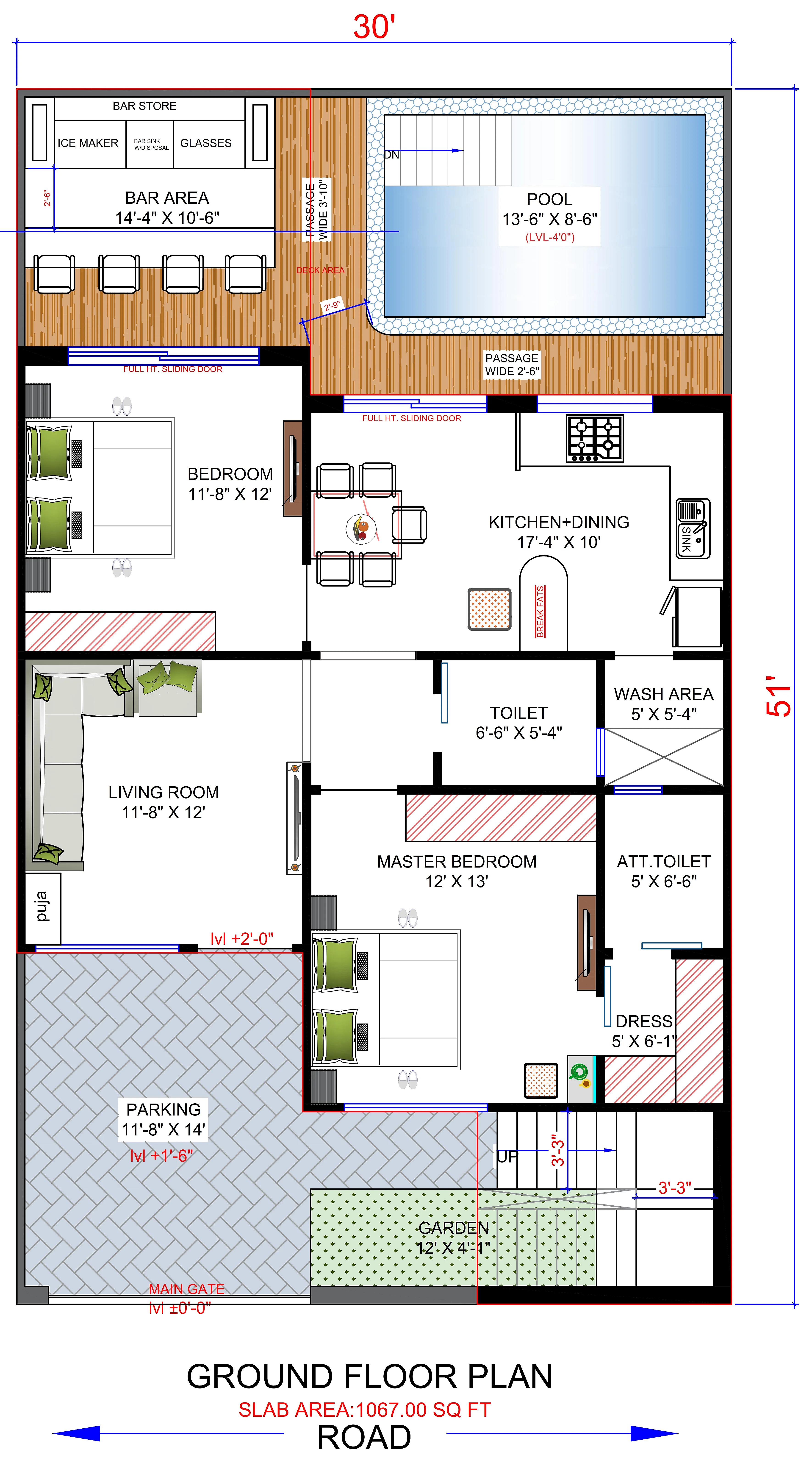 30X50 House Plan- 1500 sq ft Residential House Design at Lakhimpur [UP]