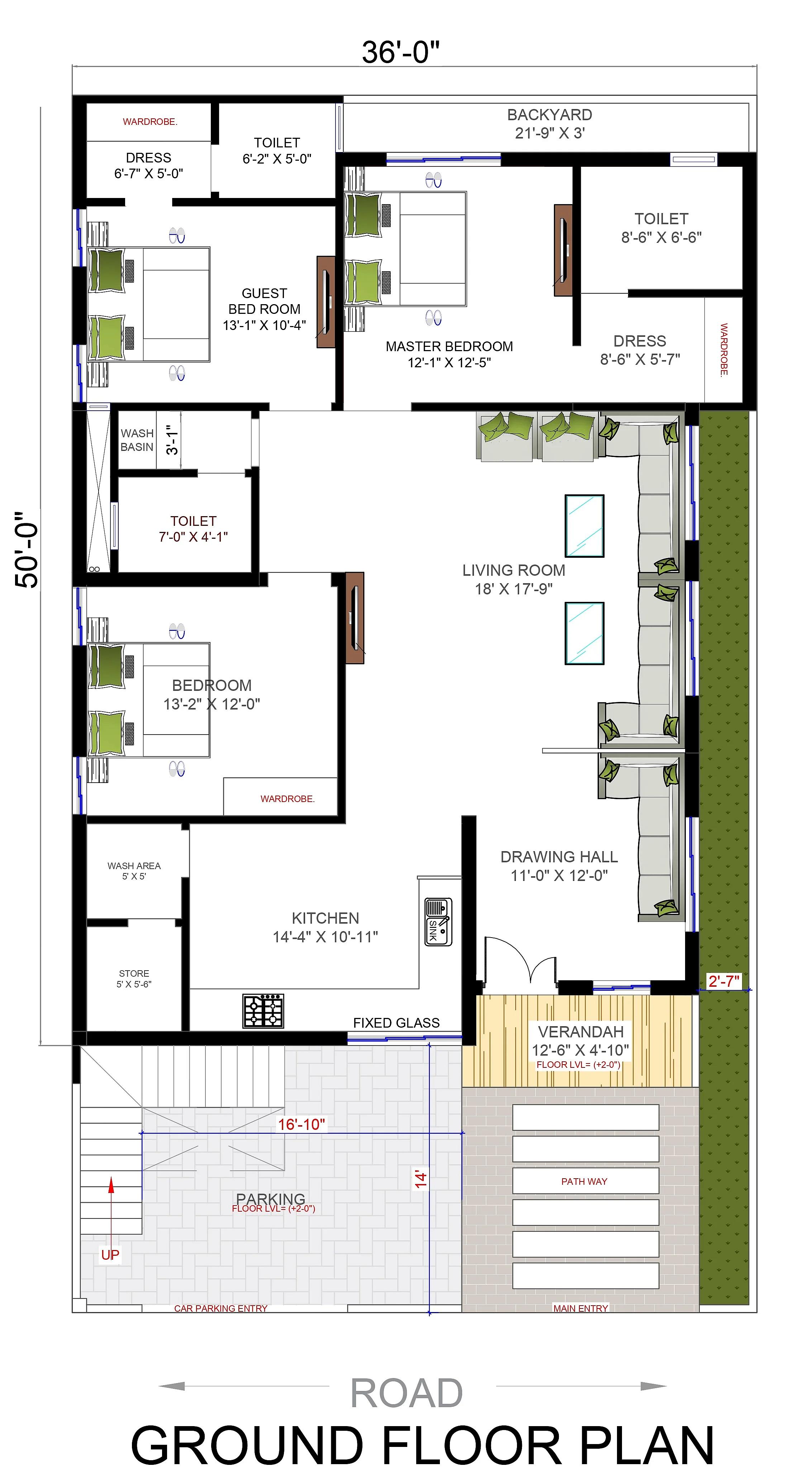 36X50 House Plan- 1800 sq ft Residential House Design at Sagar thumbnail 2 — Project ID 7223