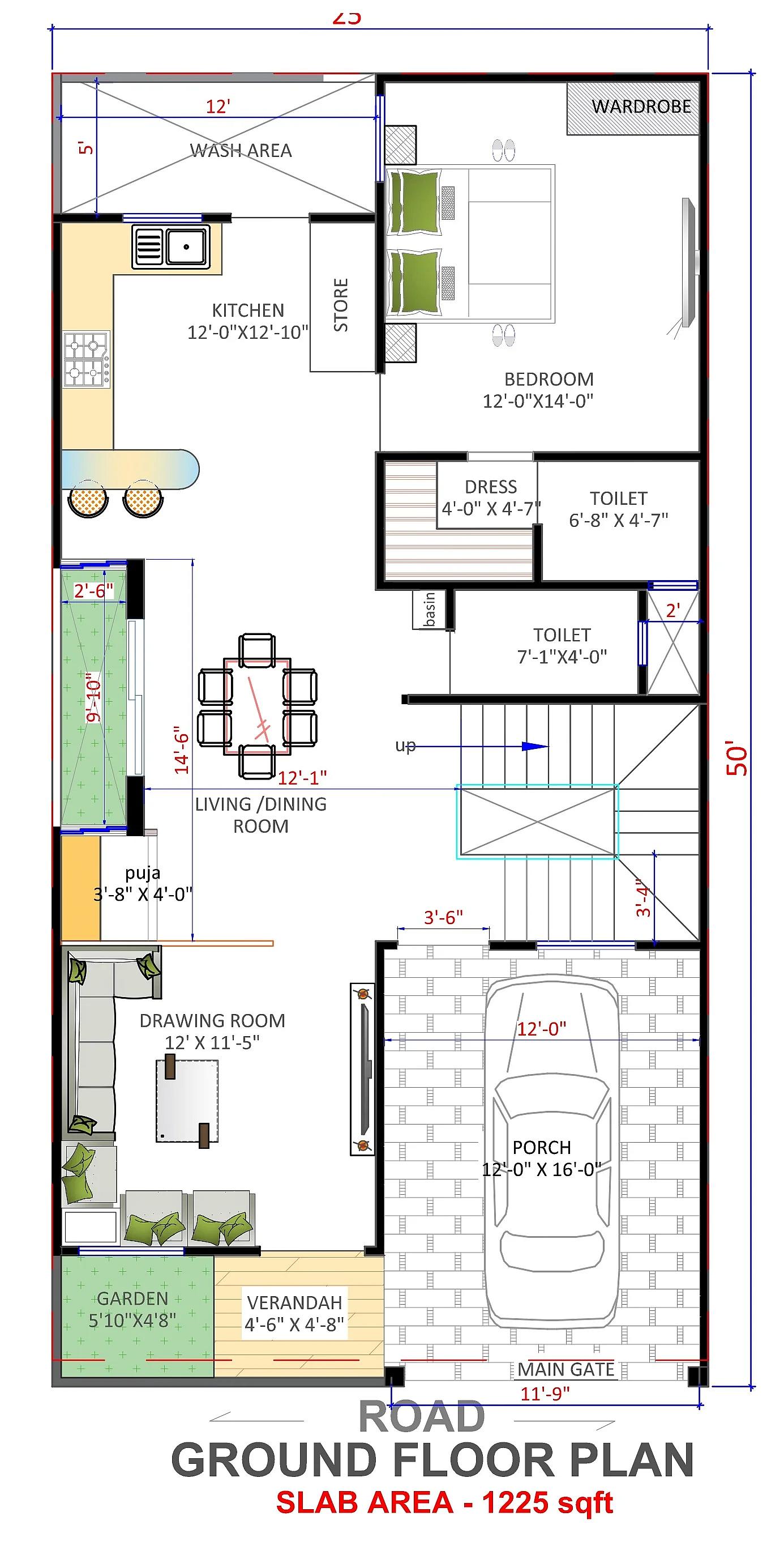 25X50 House Plan- 1250 sq ft Residential House Design at Bhopal thumbnail 3 — Project ID 7224
