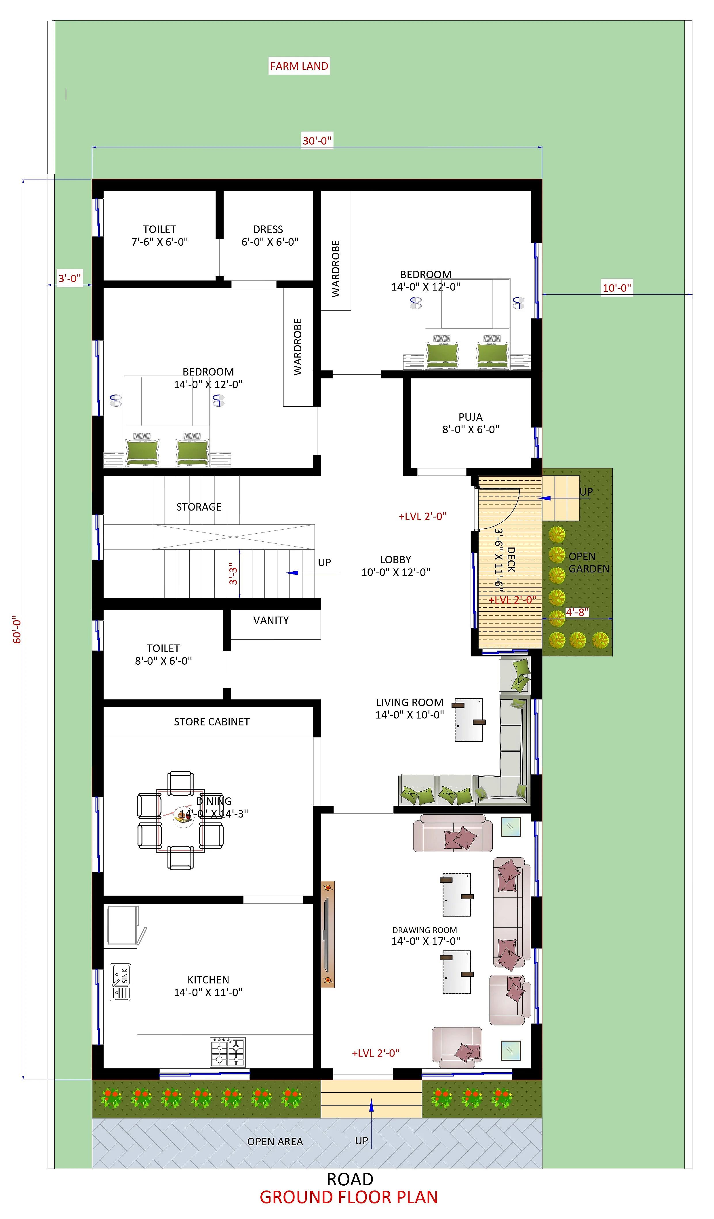 30X60 House Plan- 1800 sq ft Residential House Design at Ghaziabad thumbnail 3 — Project ID 7229