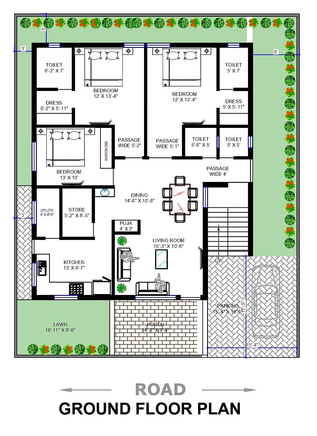 50X60 Residential House with Rental House Plan- 3000 sq ft Residential Cum Commercial House Design at Raipur thumbnail 4 — Project ID 7236