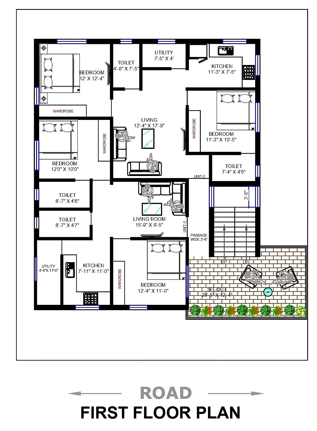 50X60 Residential House with Rental House Plan- 3000 sq ft Residential Cum Commercial House Design at Raipur thumbnail 3 — Project ID 7236
