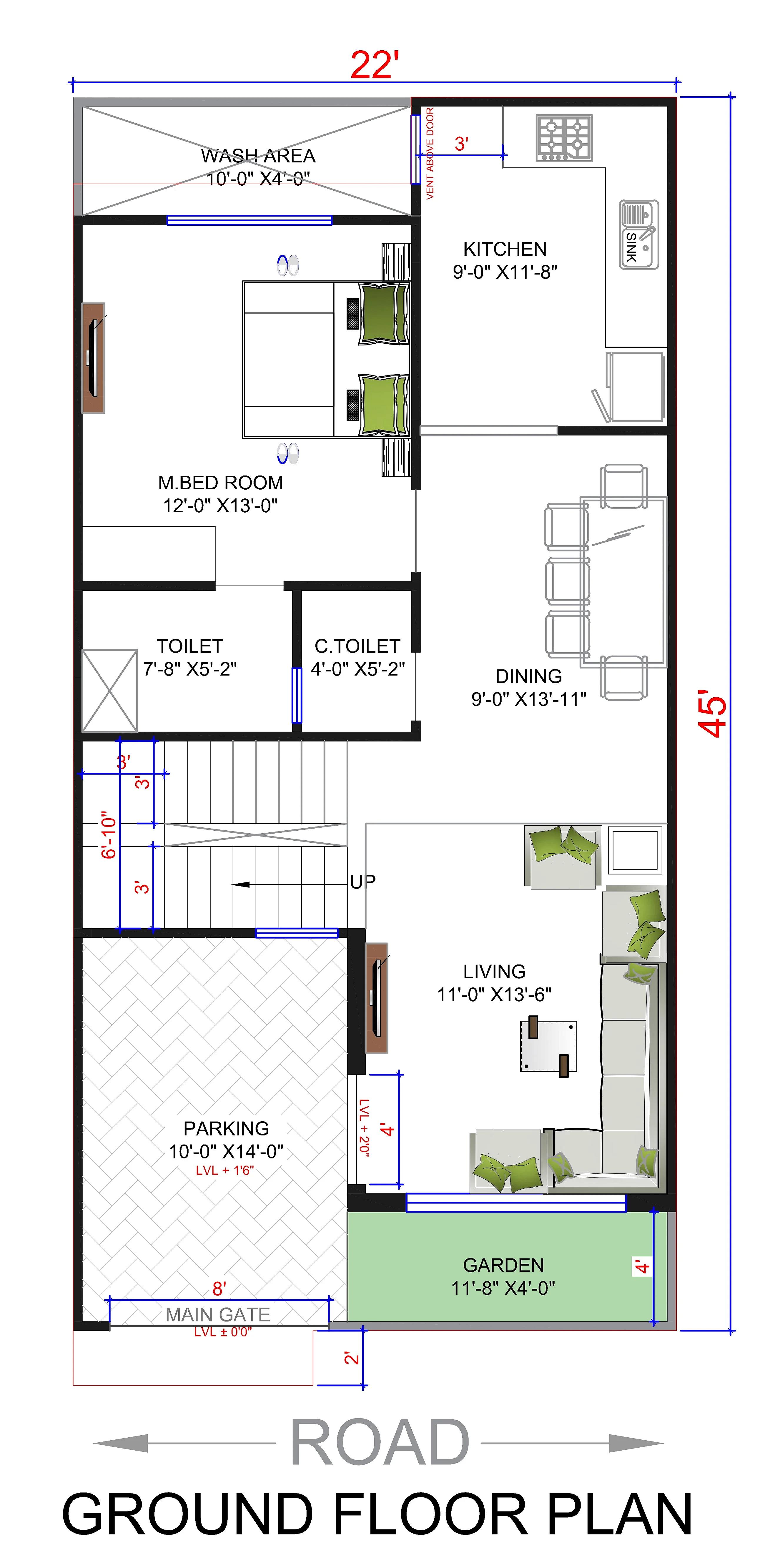 22X45 House Plan- 990 sq ft Residential House Design at Ratlam thumbnail 3 — Project ID 7238