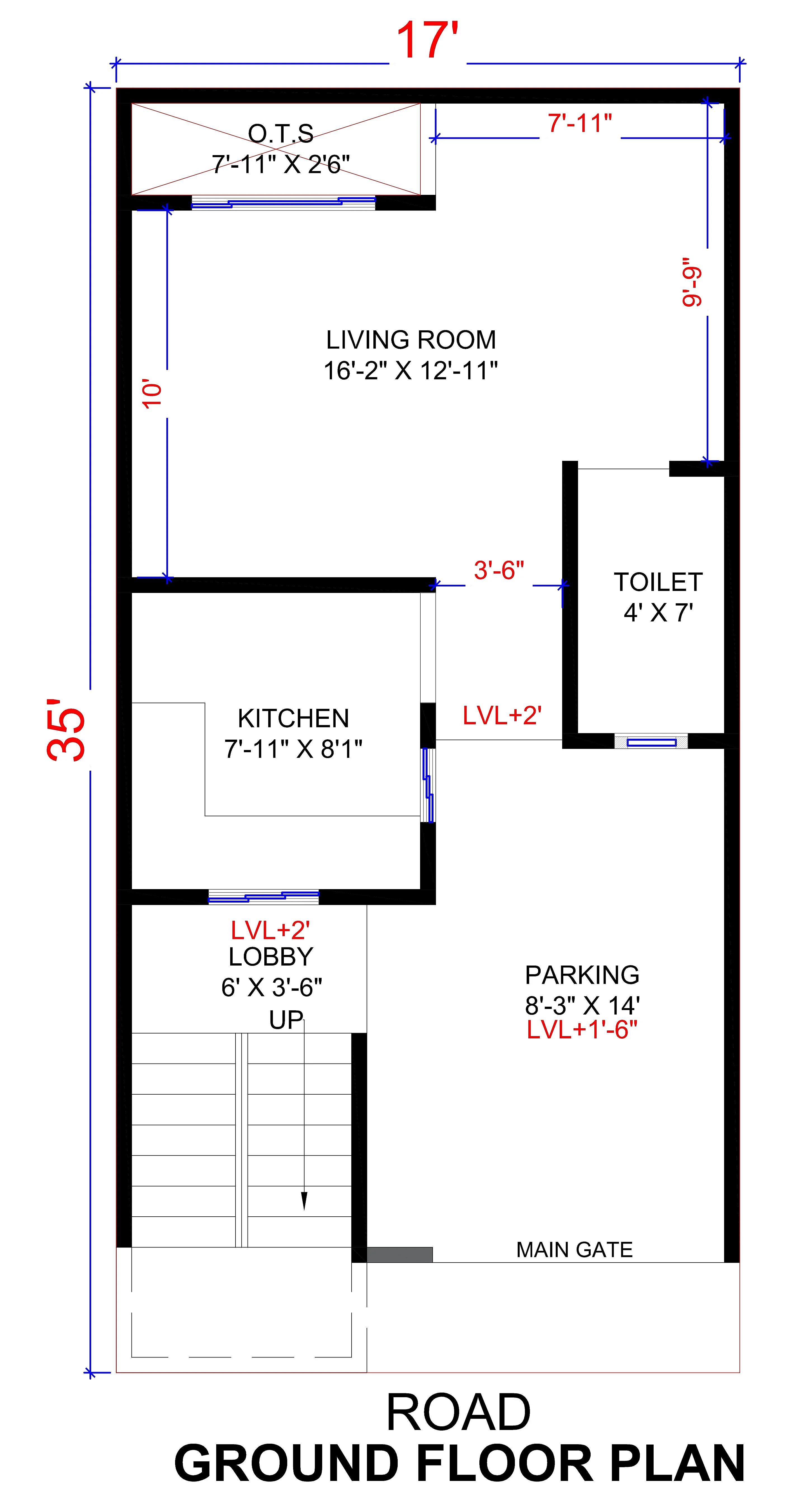 17X35 House Plan- 595 sq ft Residential House Design at NewDelhi thumbnail 3 — Project ID 7239