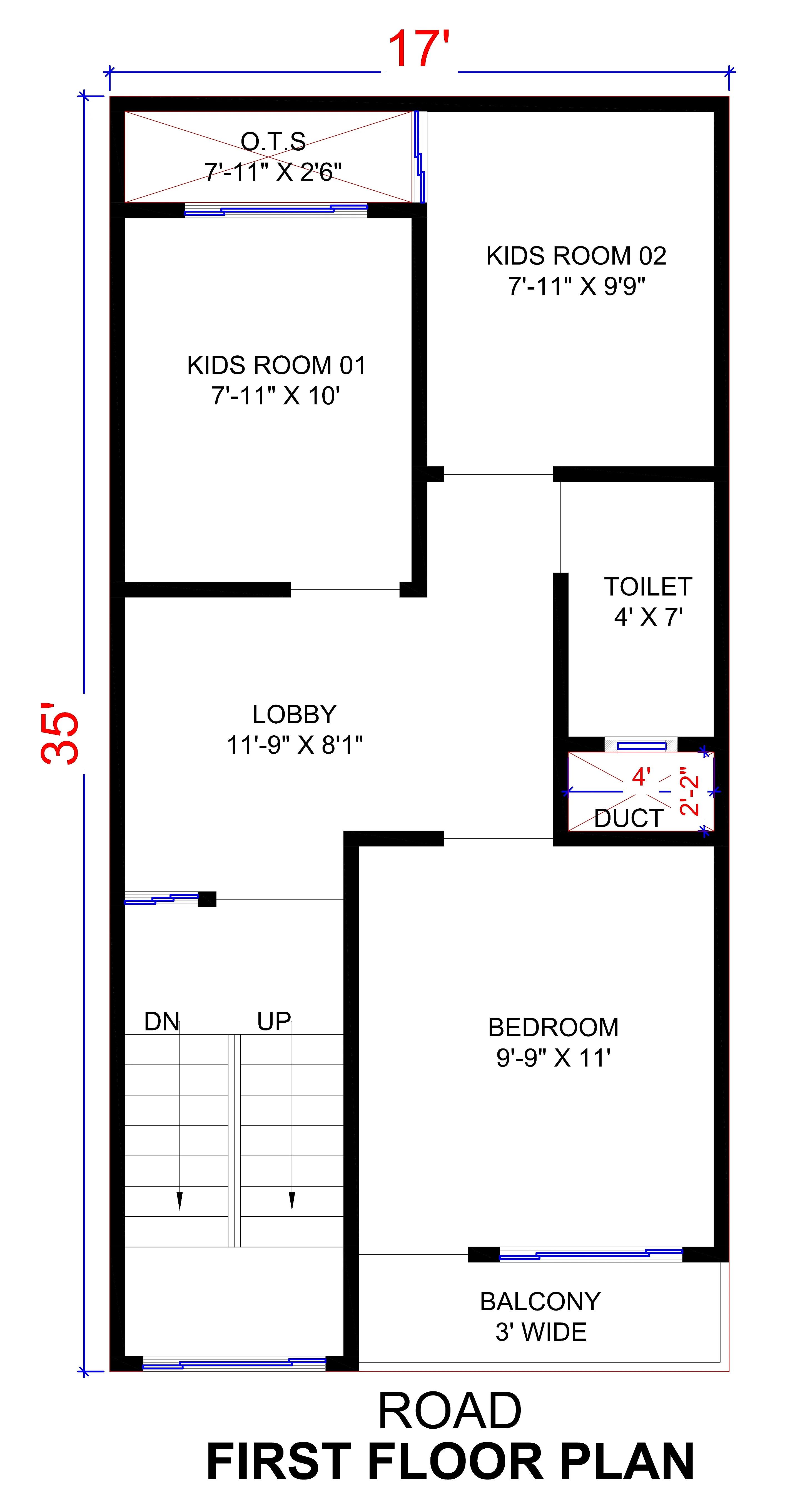 17X35 House Plan- 595 sq ft Residential House Design at NewDelhi thumbnail 2 — Project ID 7239