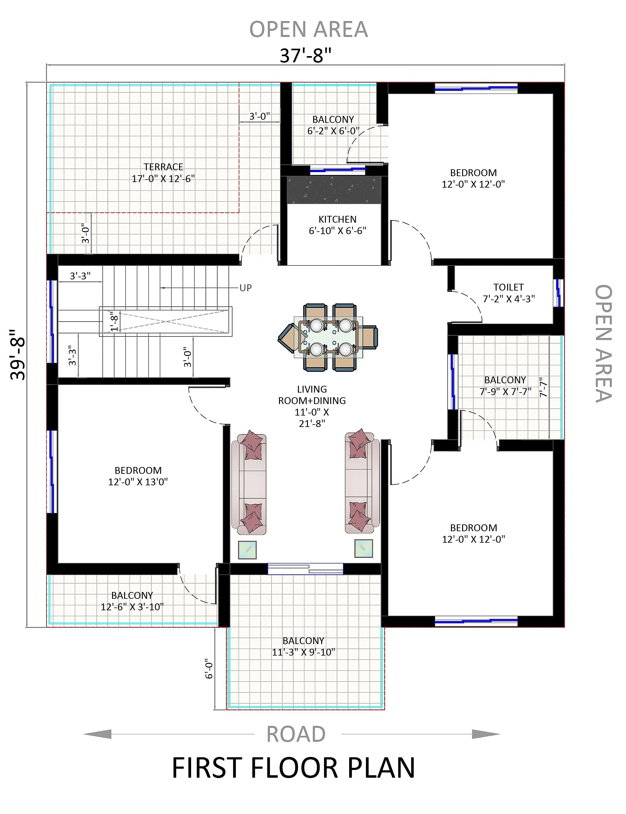 38X40 House Plan- 1520 sq ft Residential House Design at Kolkata thumbnail 2 — Project ID 7245