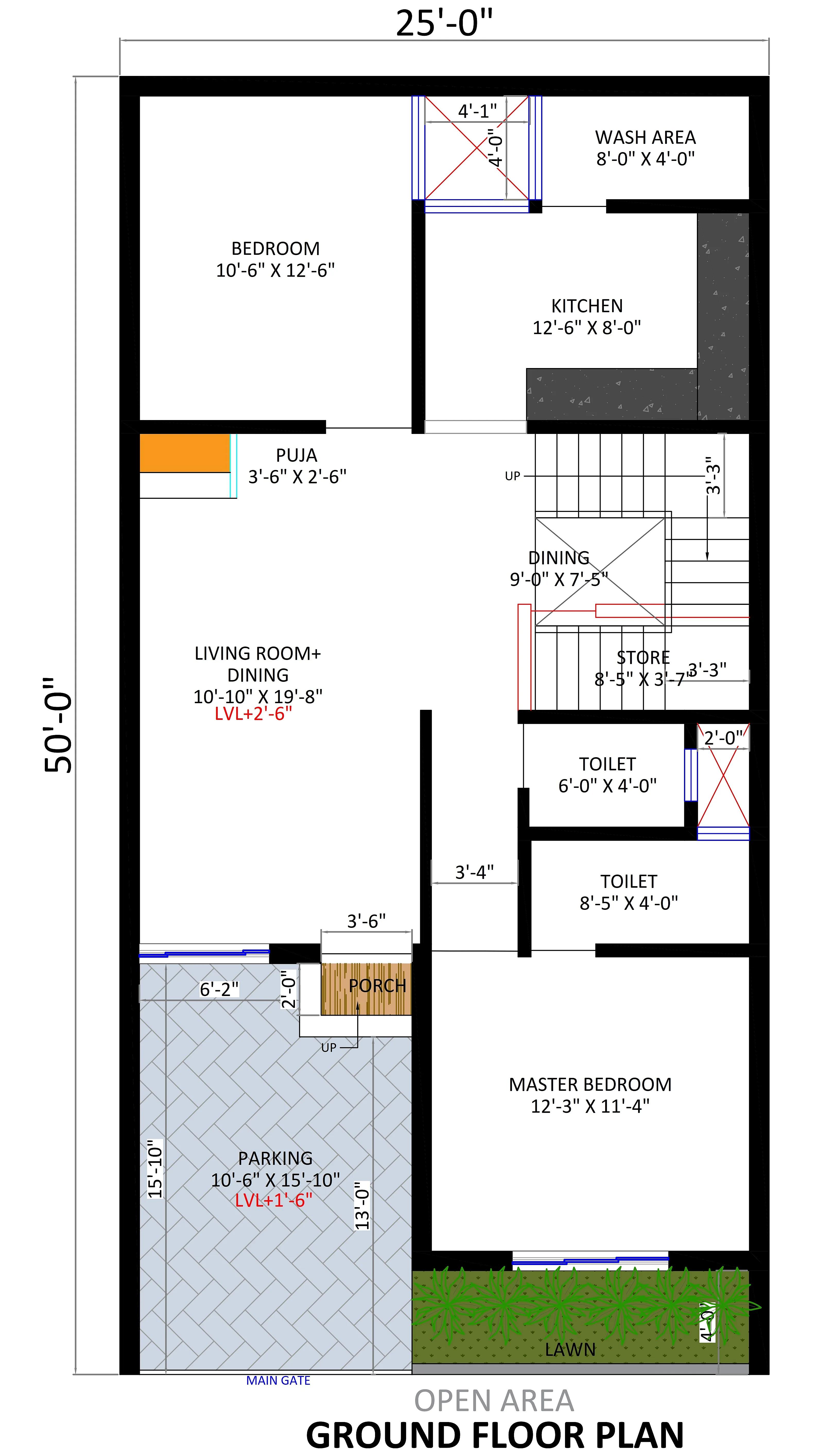 25X50 House Plan- 1250 sq ft Residential House Design at Raigarh thumbnail 3 — Project ID 7250
