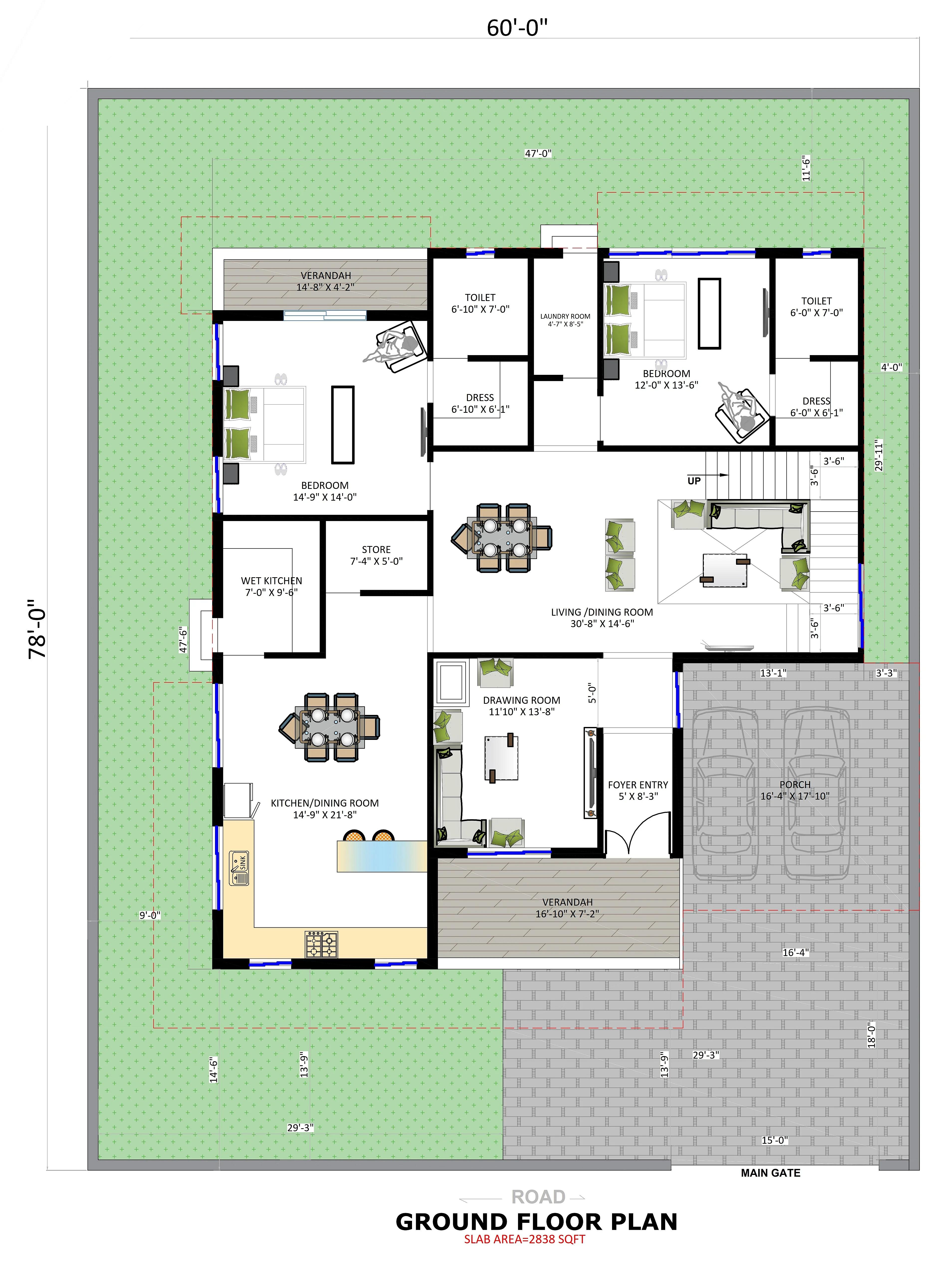 60X80 House Plan- 4800 sq ft Residential House Design at Bathinda thumbnail 2 — Project ID 7251