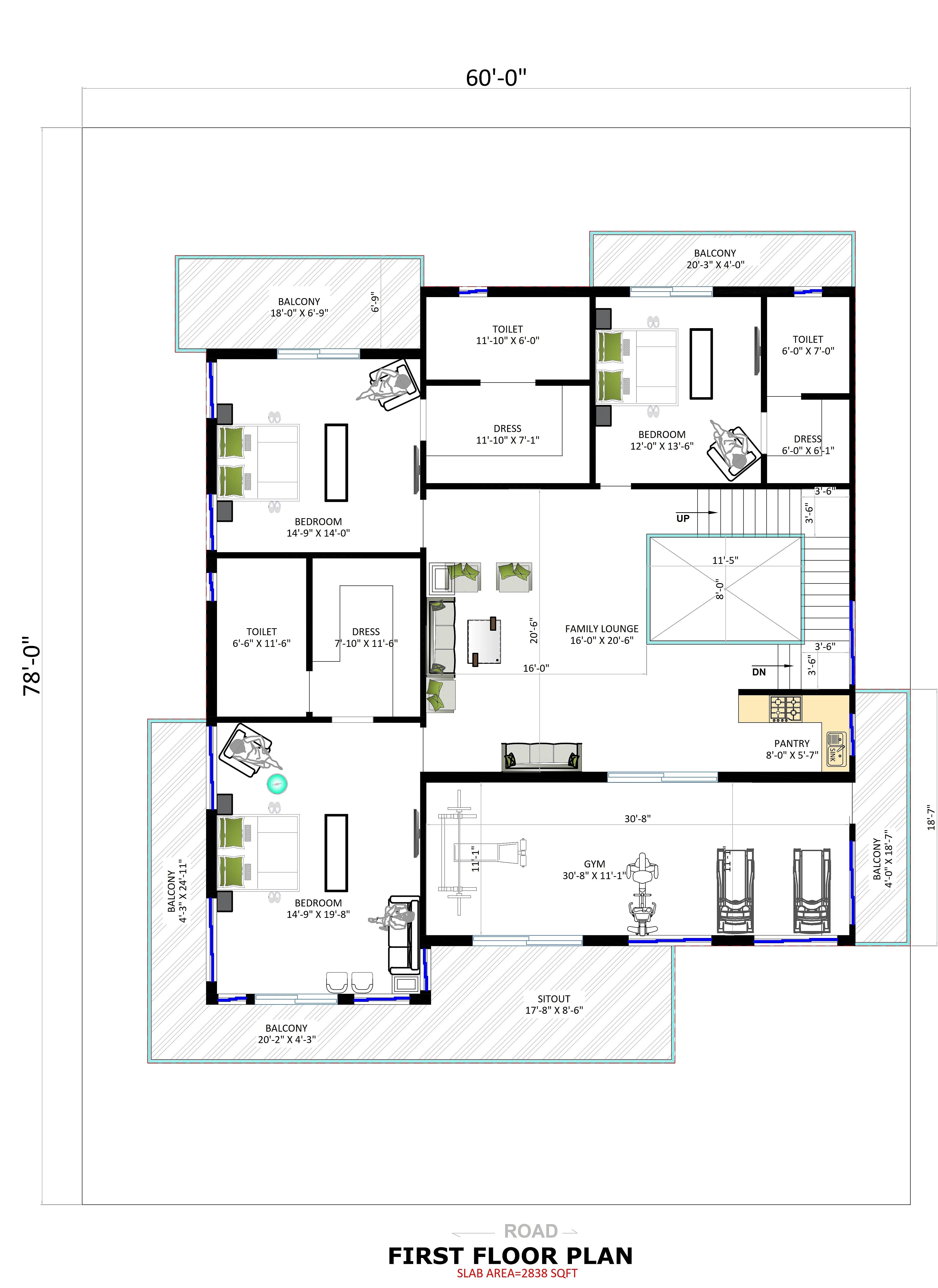 60X80 House Plan- 4800 sq ft Residential House Design at Bathinda [PB]