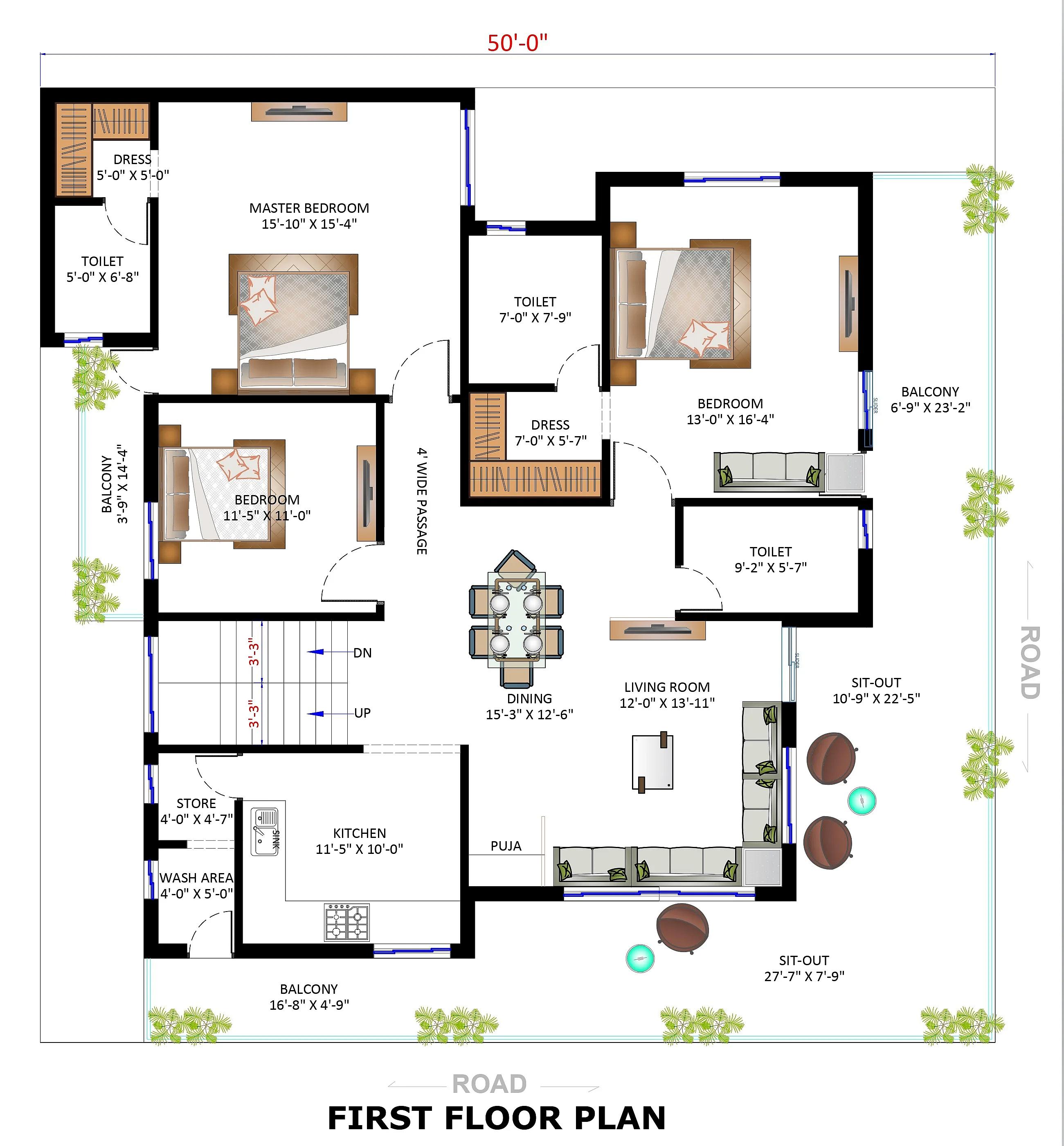 50X50 House Plan- 2500 sq ft Residential House Design at Agra thumbnail 2 — Project ID 7255