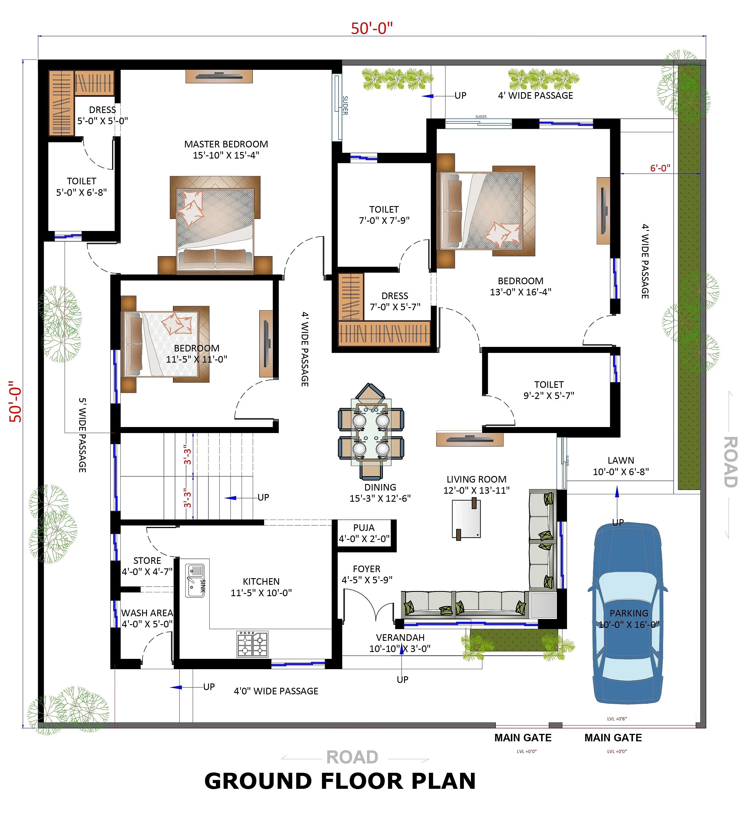 50X50 House Plan- 2500 sq ft Residential House Design at Agra thumbnail 3 — Project ID 7255