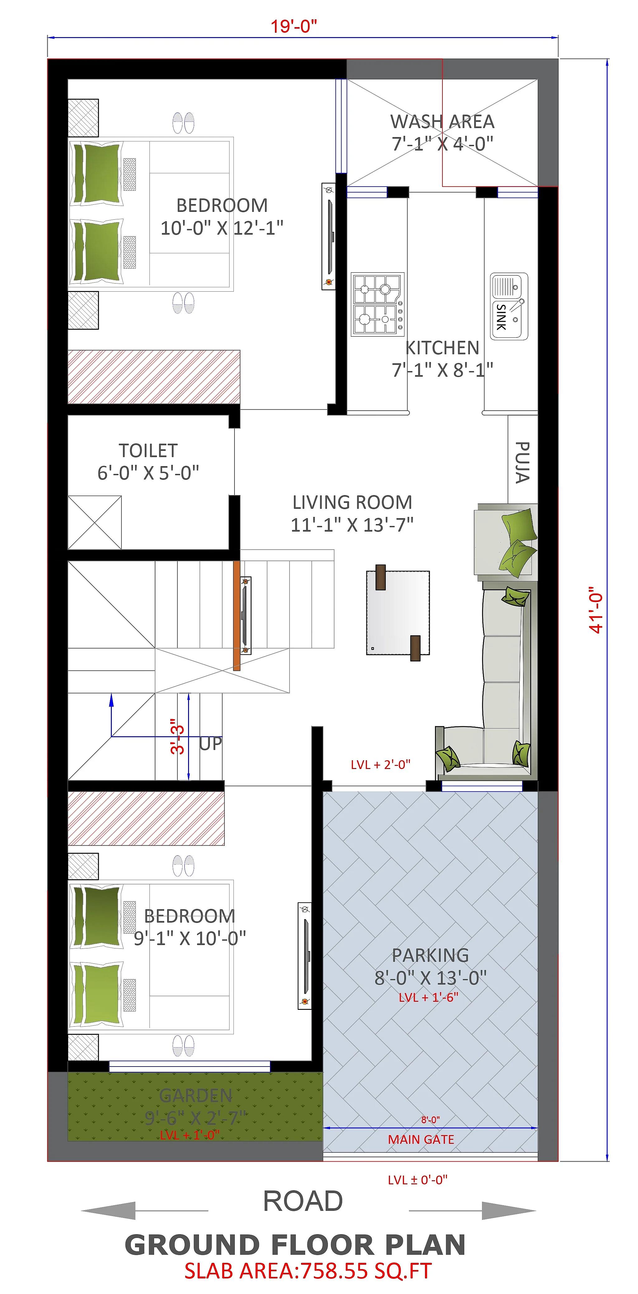 20X40 House Plan- 800 sq ft Residential House Design at Lucknow [UP]