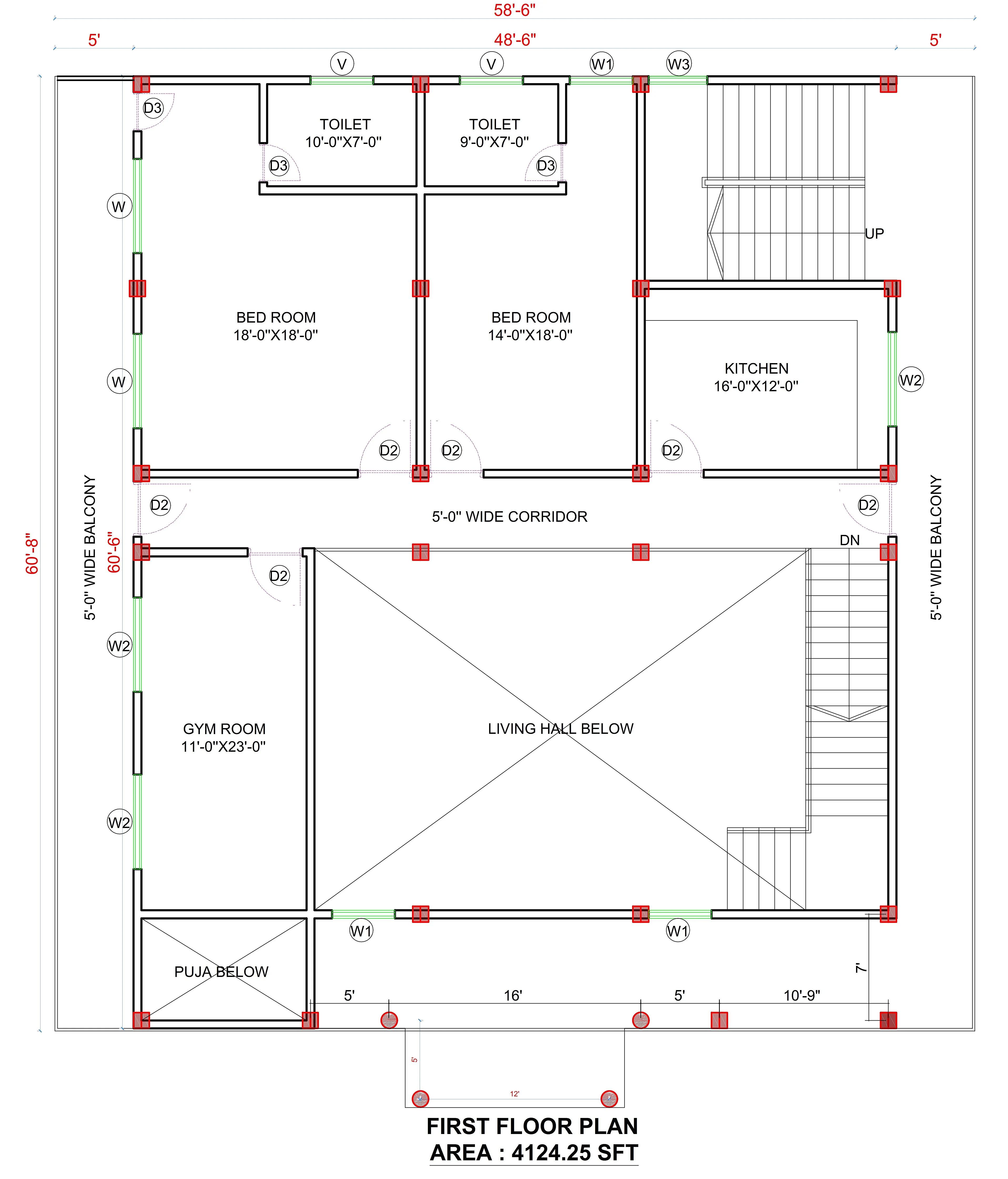 60X60 House Plan- 3600 sq ft Residential House Design at Guwahati thumbnail 3 — Project ID 7264